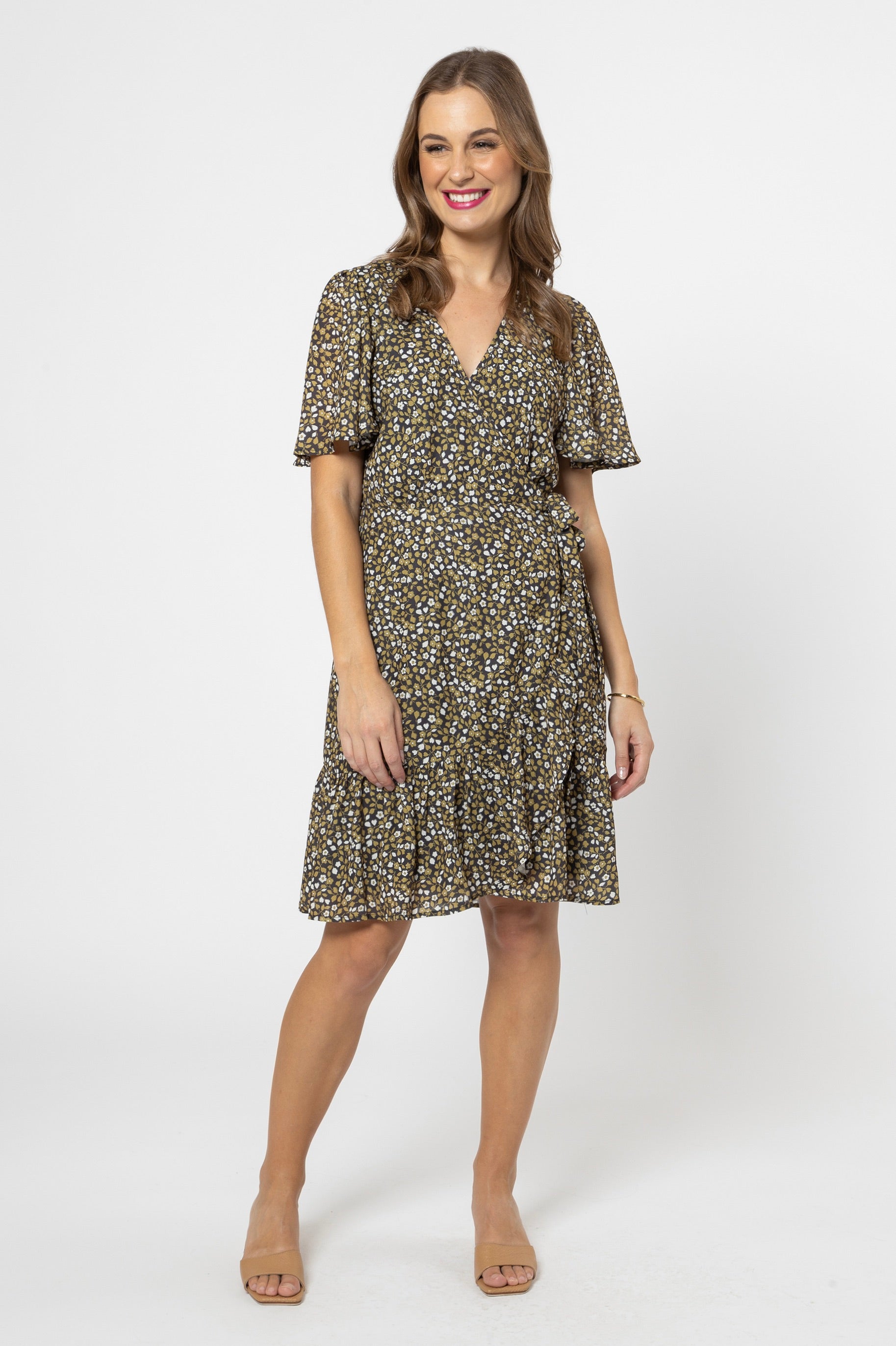 Hazel Sage Floral Print Satin Mini Wrap Dress for Women - Elegant Party, Wedding, and Evening Occasions