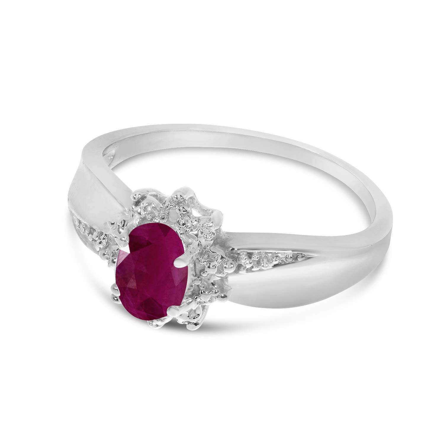 10K White Gold Oval Ruby and Diamond Ring for Women - Elegant Engagement, Wedding, Anniversary Gift - Perfect for Special Occasions and Romantic Moments