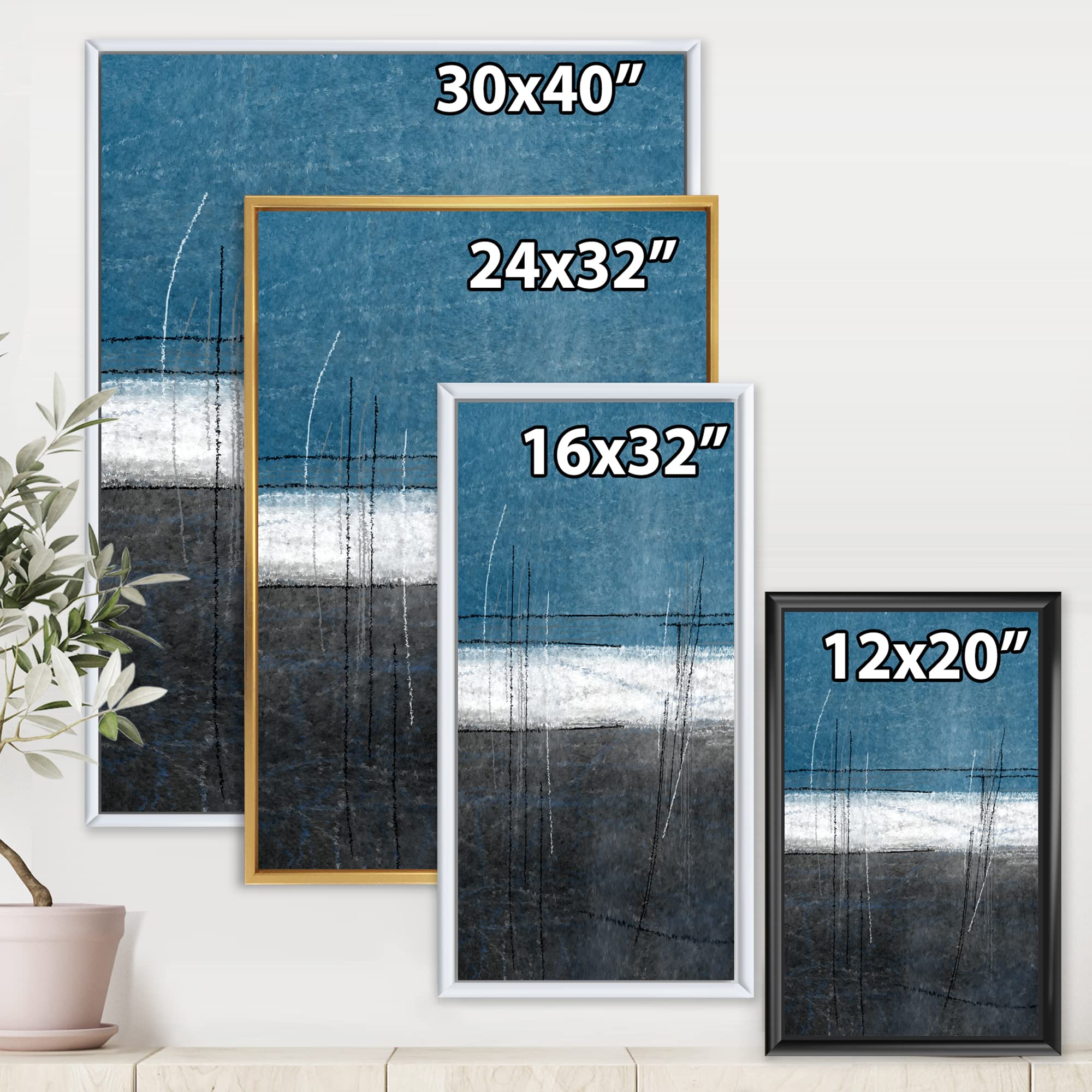 DesignQ Teal Meets Grey Abstract Art - Modern Framed Canvas Wall Print - Perfect for Living Room, Bedroom & Office Decor
