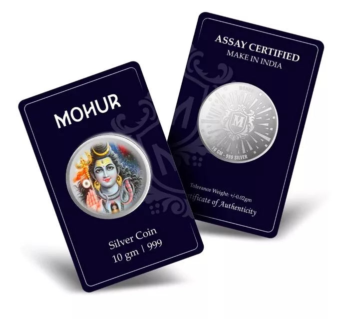 999 Pure Silver Shiv Ji Coins (Design 28) - Authentic Hindu Religious Collectible for Pooja, Meditation & Home Decor