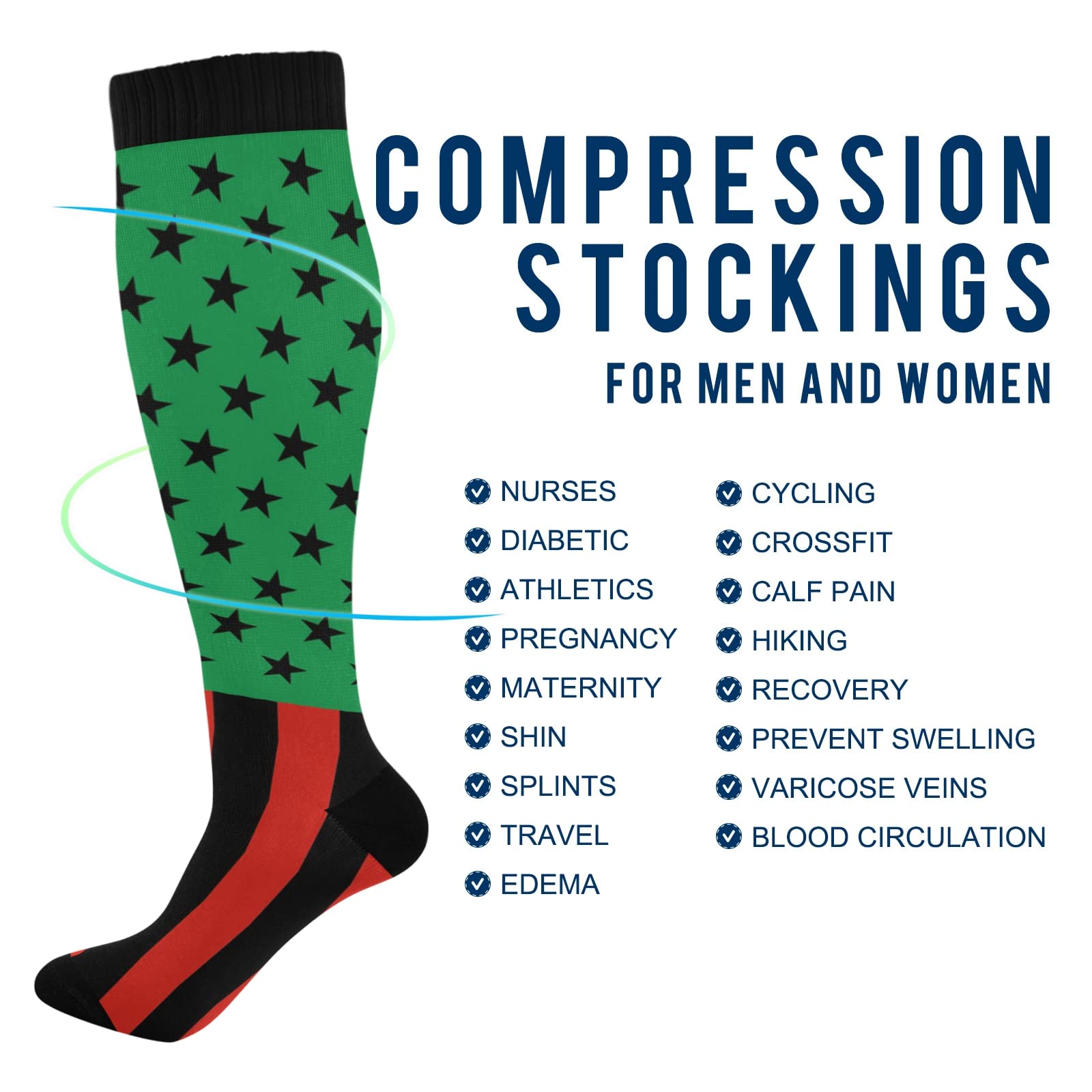 BGXW Compression Socks for Women & Men - 20-30mmHg Graduated Support Knee High Socks for Circulation, Travel & Running - 1 Pair Pack (Black) - Perfect for Nurses, Athletes & Long Flights