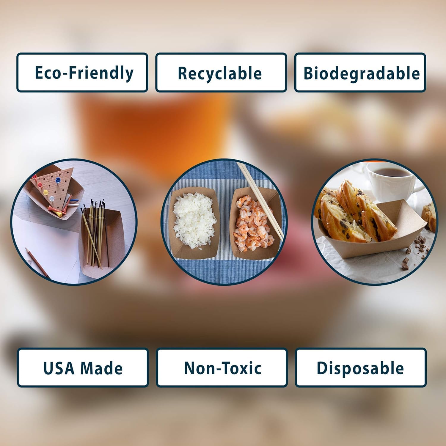 Eco-Friendly Disposable Kraft Paper Food Trays - 100% Biodegradable & Recyclable Serving Trays for Hot/Cold Food (2Lb Capacity, Pack of 100) - Perfect for Picnics, BBQs, Parties, Camping & Outdoor Events