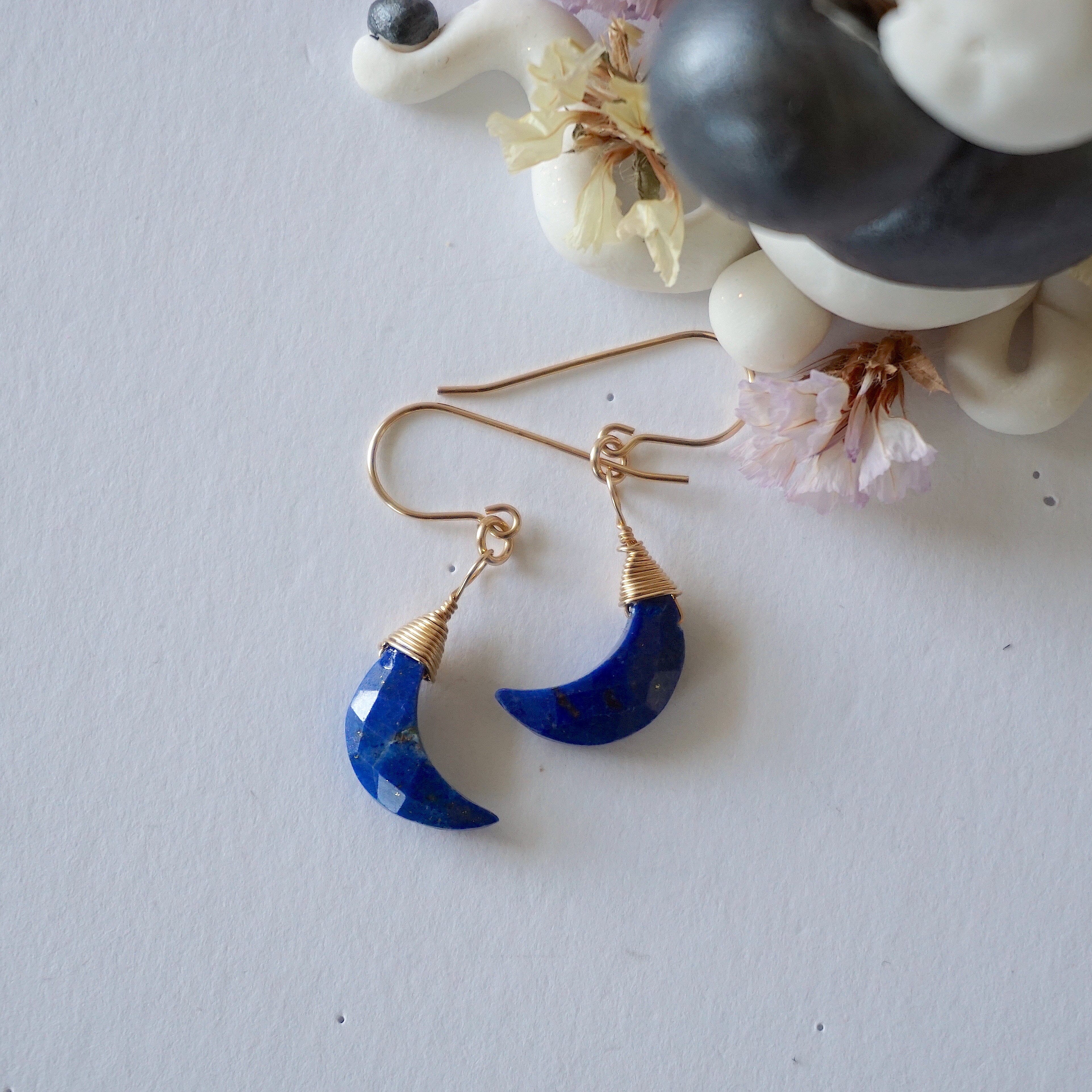 14K Gold Filled Lapis Lazuli Moon Drop Earrings for Women - Elegant Dangle Jewelry for Party, Wedding & Special Occasions