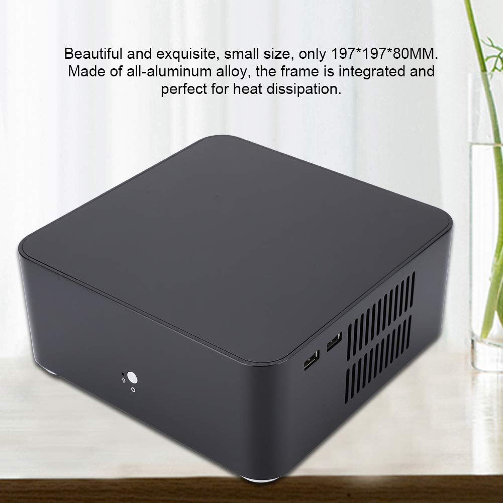 Compact Mini ITX Computer Case - Aluminum Alloy Chassis for ITX Motherboard (170x170mm) - Black with USB 2.0 - Perfect for Home Office, Gaming & HTPC Builds