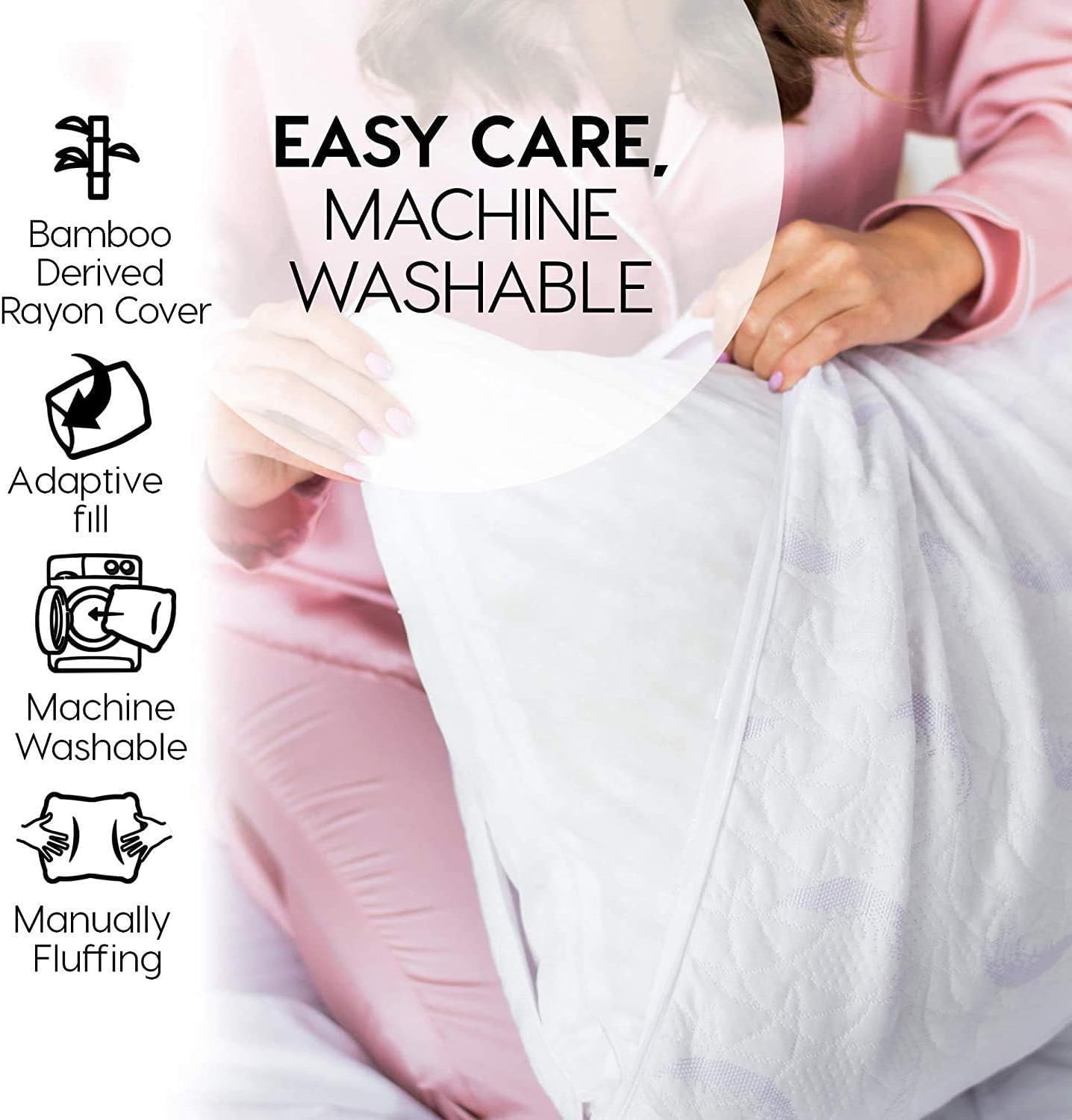 pillowLY - Shredded Memory Foam Pillow for Neck Pain Relief & Side Sleepers - Hypoallergenic & Adjustable Fill - White - Perfect for Back, Stomach & Side Sleepers