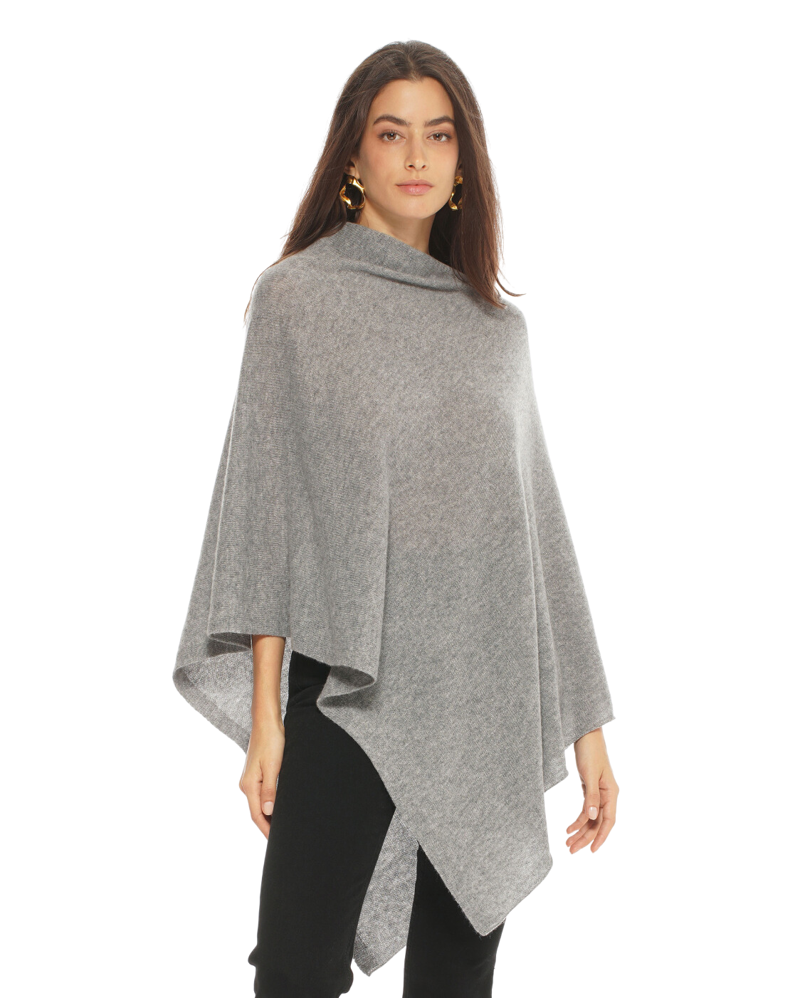 Luxury Women's Pure Cashmere Poncho - Soft & Warm Melange Grey Wrap - Perfect for Fall, Winter & Travel