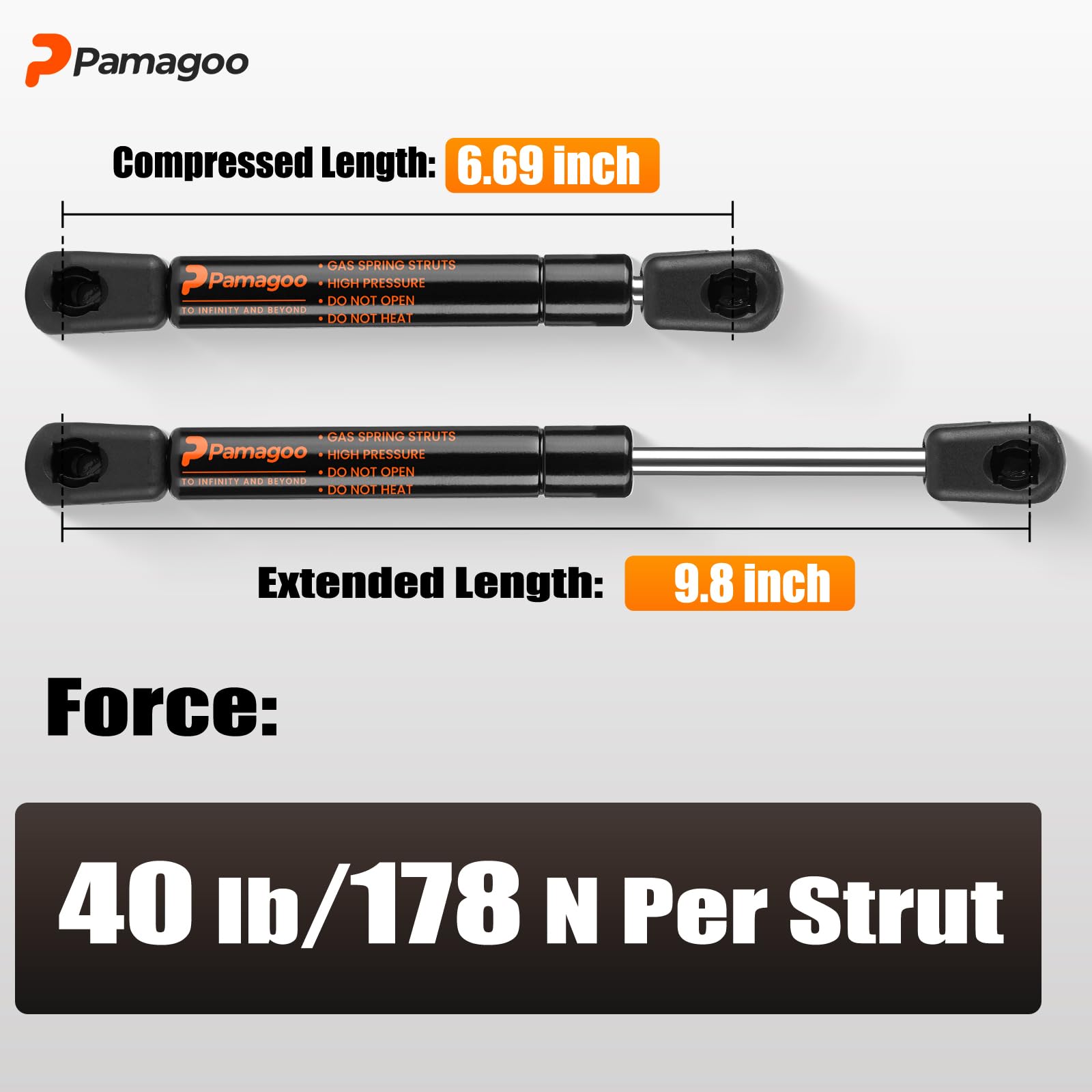 10 Inch 40 Lbs 178N Gas Struts (2PCS) - Heavy Duty Lift Supports for Truck Tool Box, Boat Compartment, RV Cabinet & Storage Lids - Durable Shock Absorbers for Weatherguard Aluminum Pickup Toy Box & Spring Applications