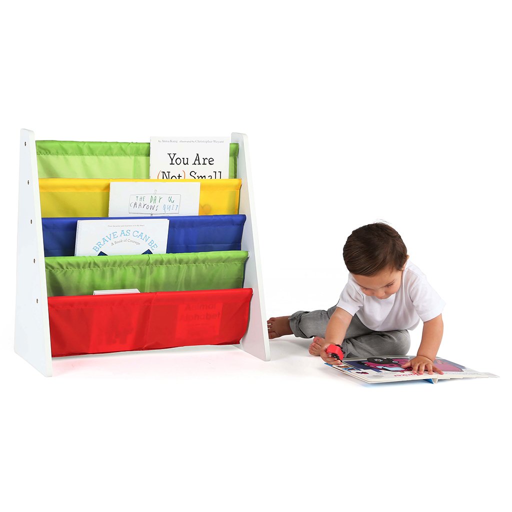 Humble Crew White & Primary Kids Toy Storage Organizer with 12 Plastic Bins & Book Rack - Perfect for Nursery, Playroom & Classroom Organization