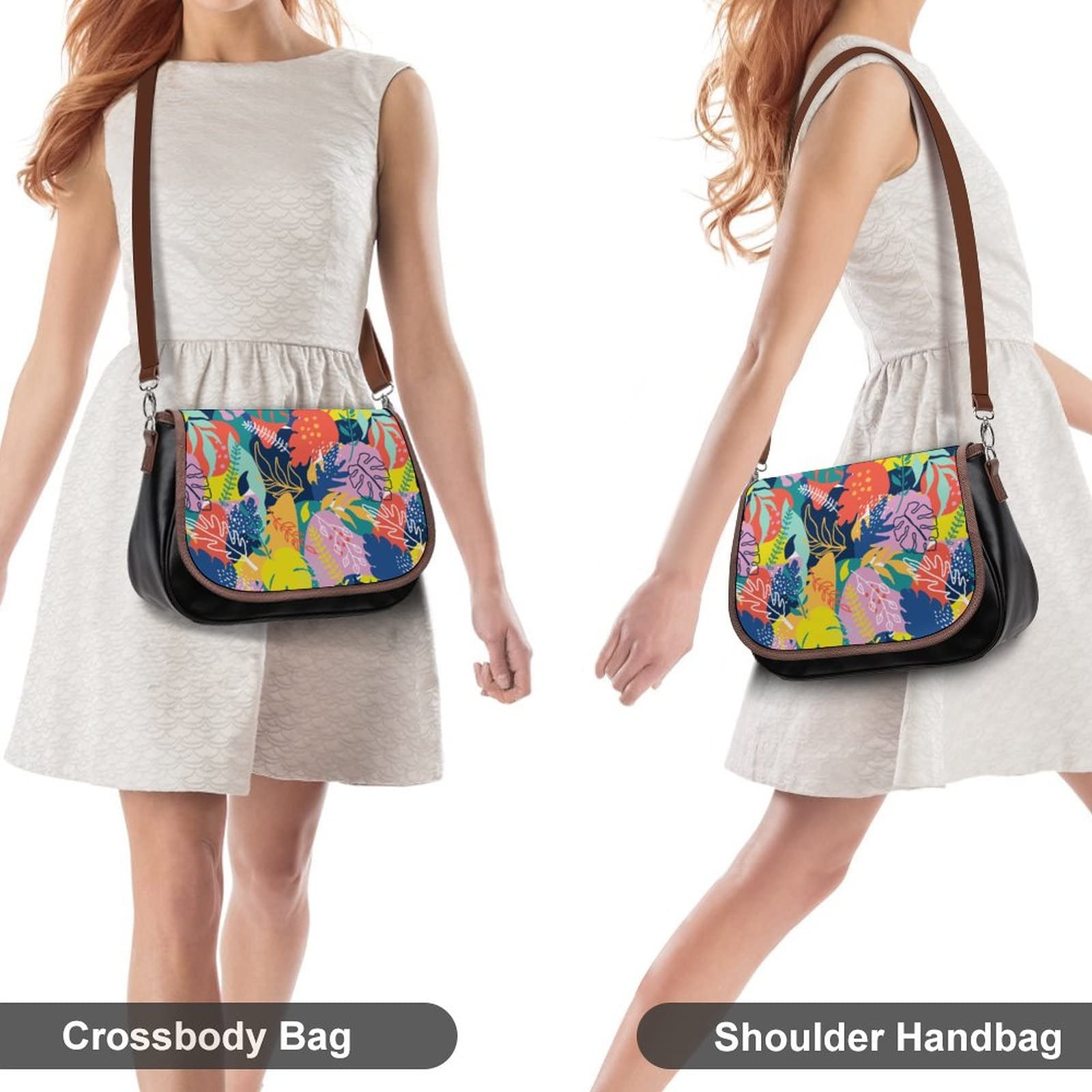 Stylish Women's Leather Crossbody Bag with Printed Palm Leaf Design - Perfect for Casual Outings, Travel, and Everyday Use