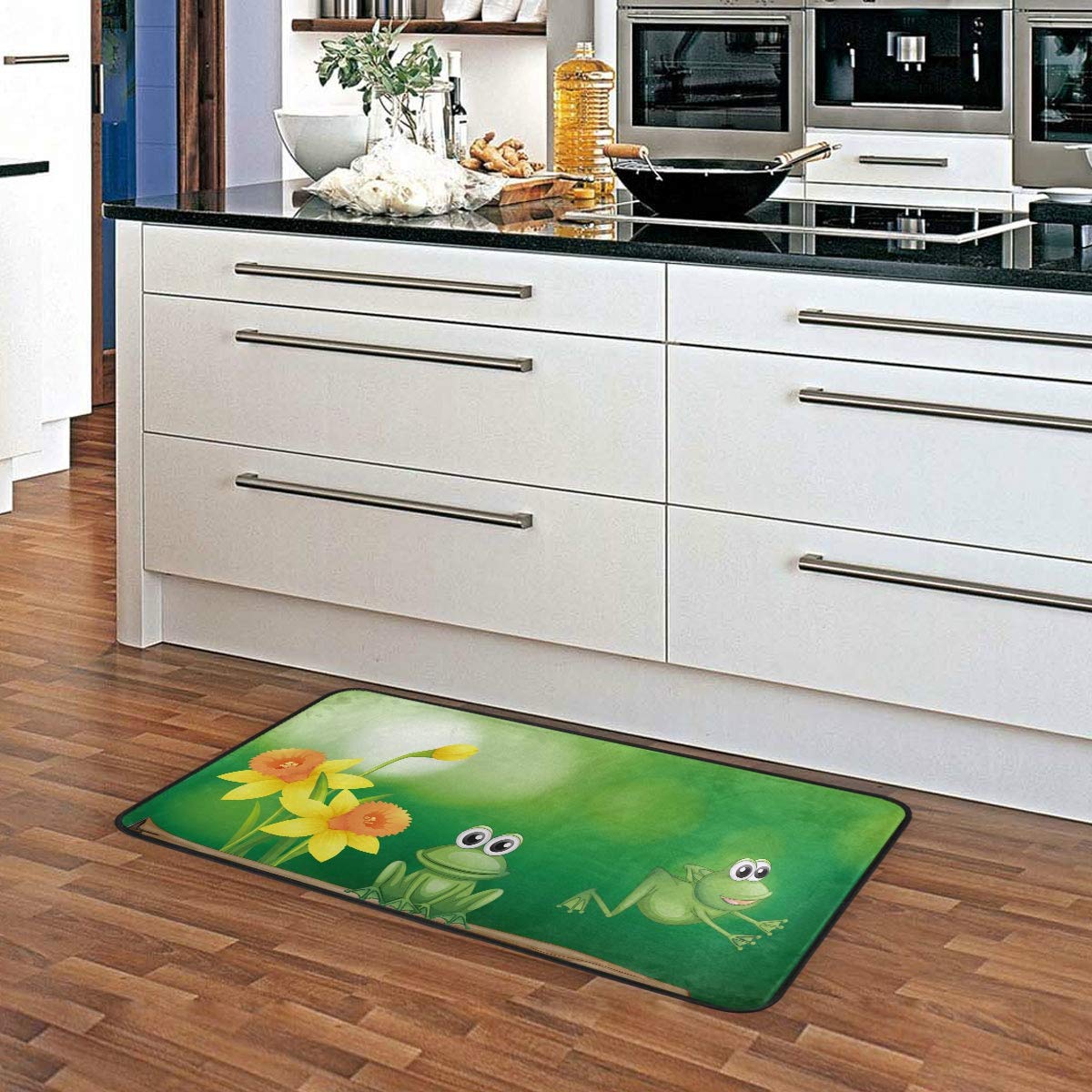 Non-Slip Green Frogs Kitchen Rugs - Soft Bath Mat & Runner for Home Decor, 39