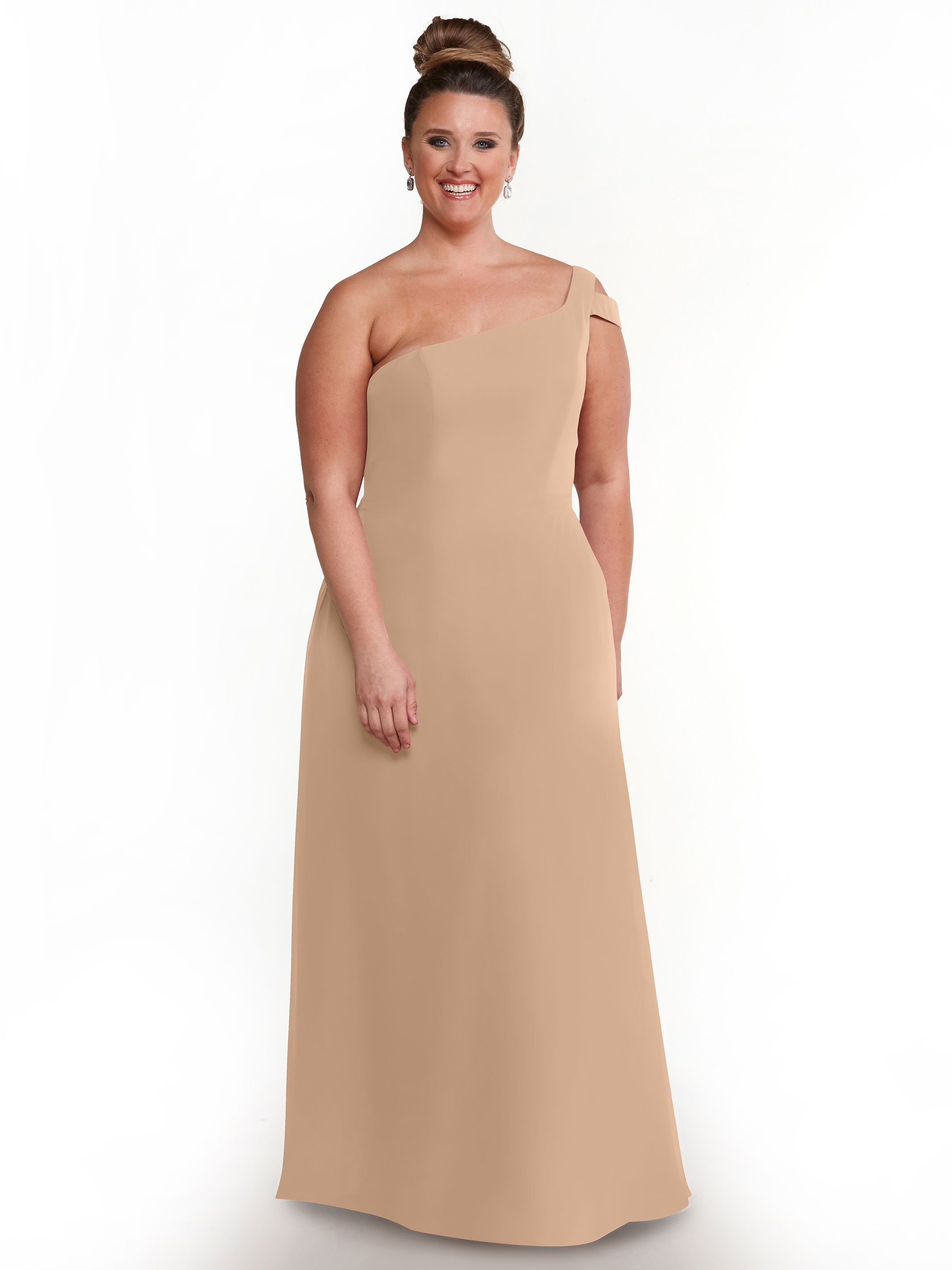 Elegant 80139 Chiffon A-Line One Shoulder Bridesmaid Dress with High Slit - Perfect for Weddings, Prom & Formal Events