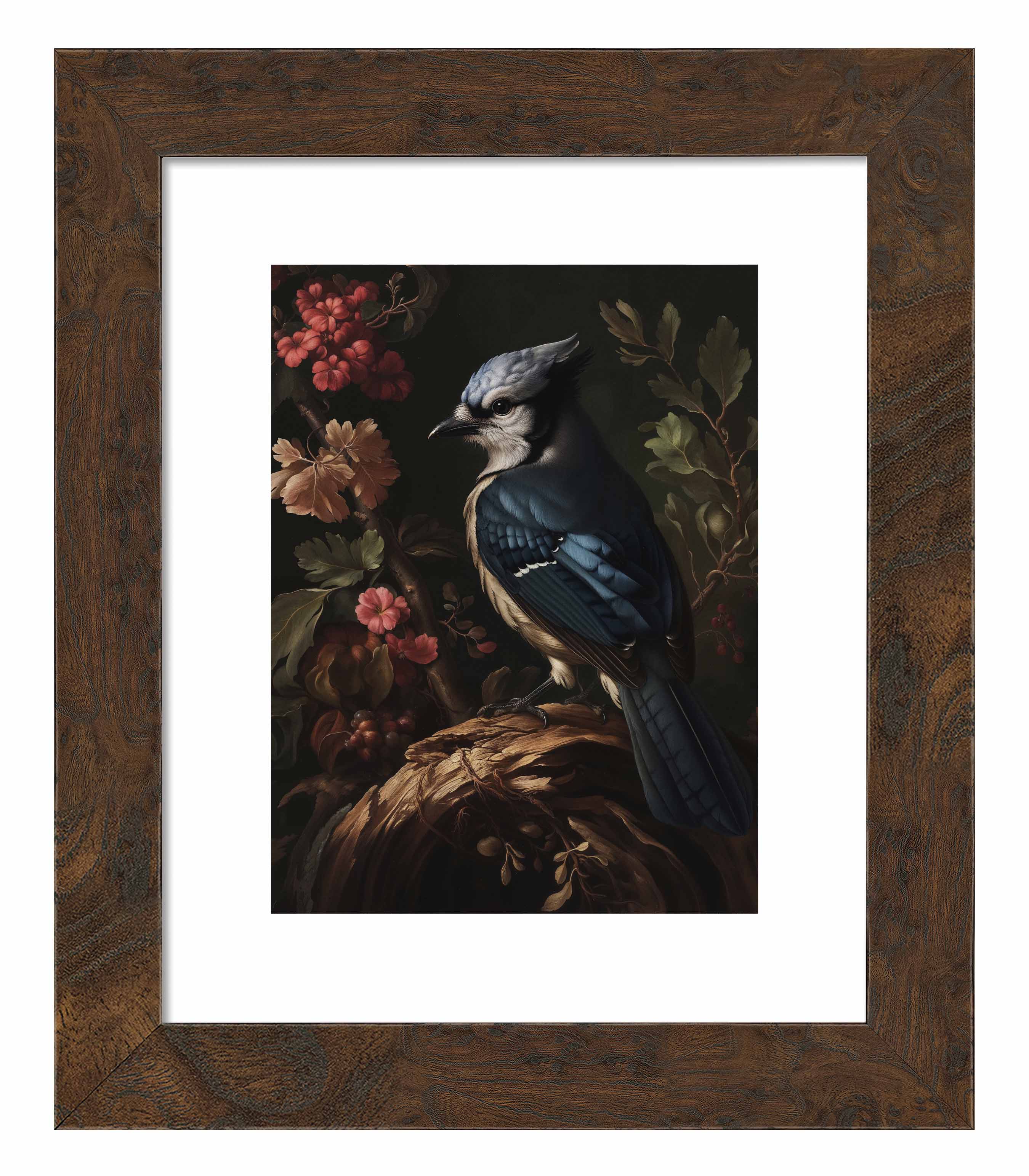 Blue Jay Amongst Flora - Elegant Nature Art Print for Home & Office Decor - Perfect for Living Room, Bedroom, or Gift