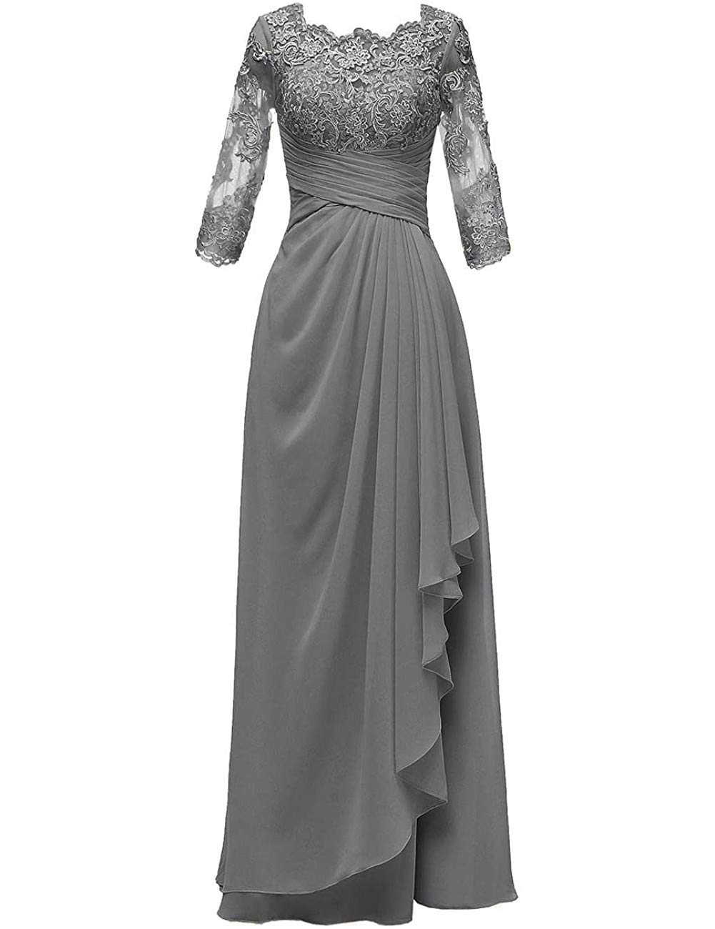 Elegant Long Lace Mother of The Bride Dress with Sleeves - Chiffon Evening Gown for Wedding Guest - Perfect for Formal Occasions, Church Ceremonies & Special Events