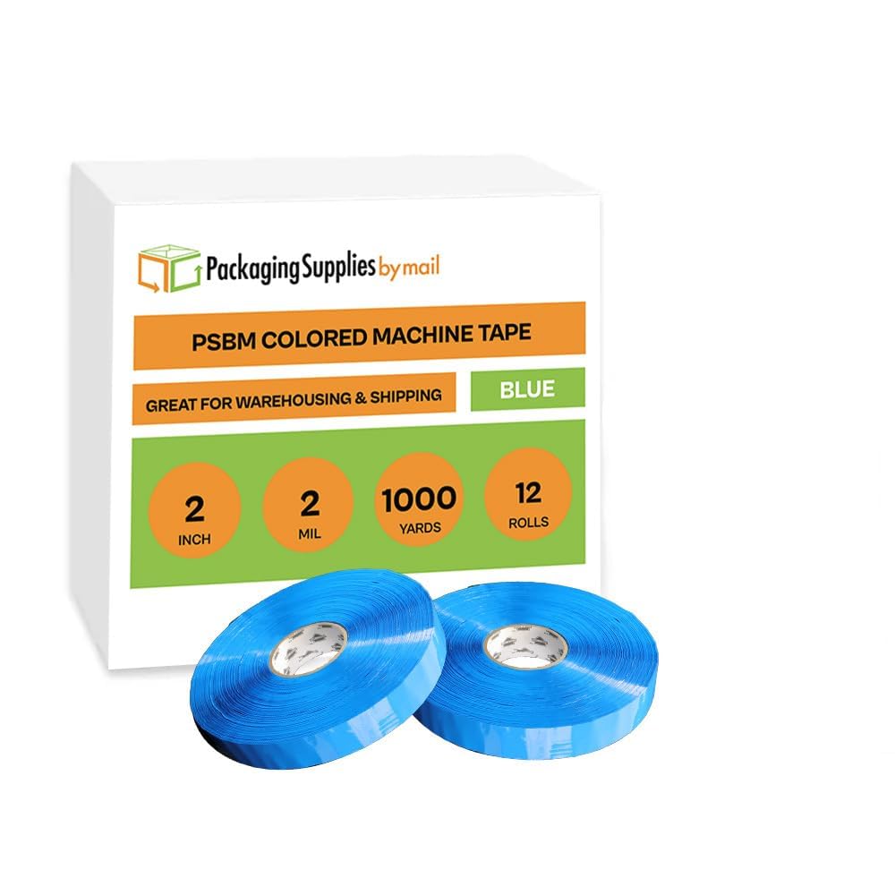 PSBM Blue Packing Tape 2 Inch x 1000 Yards (12 Pack) - Heavy Duty Colored Packaging Tape for Machine Dispensers | Commercial, Industrial & Shipping Use | Perfect for Warehouse, E-commerce & Logistics Packaging