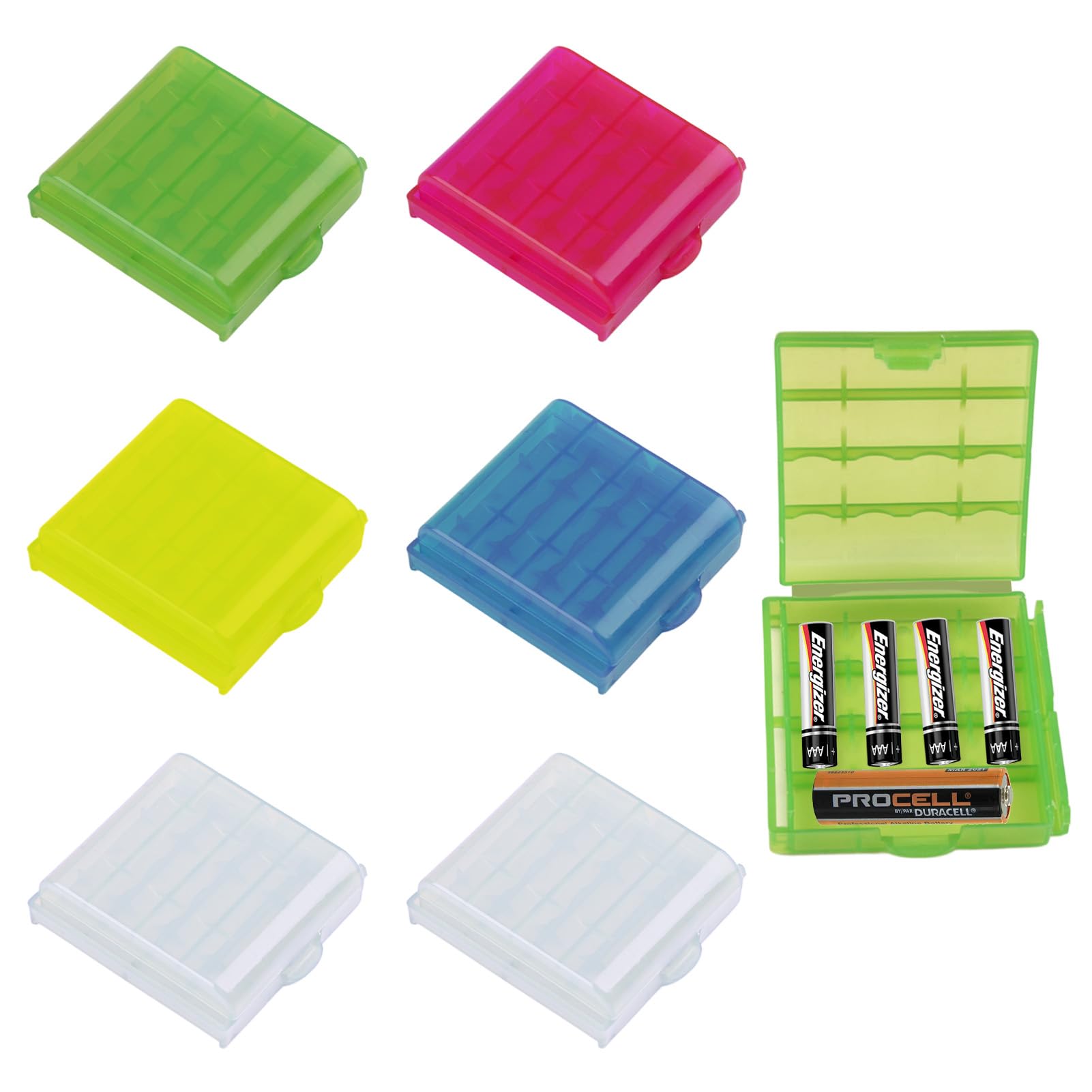 6-Piece Plastic Battery Storage Box for AAA & AA Batteries - Durable Rechargeable Battery Organizer with Compact Space-Saving Design - Perfect for Home, Office, and Travel Use