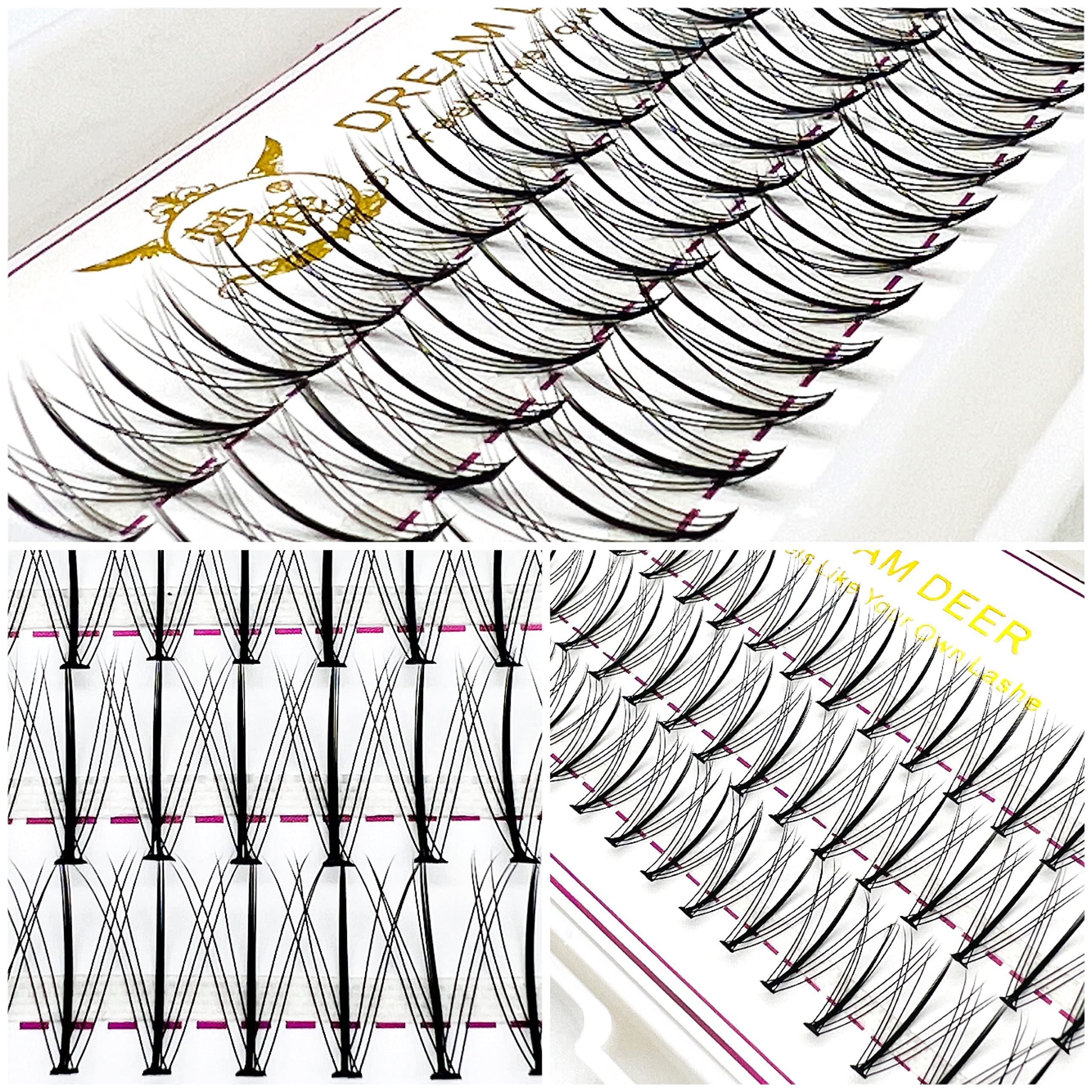 CB 3 Trays Cluster Eyelash Extensions - DIY Individual False Lashes for Home Use, Natural Sandwich Volume Lashes in C Curl (180 Pcs, 8mm) - Perfect for Bridal, Party & Everyday Glam Makeup Looks