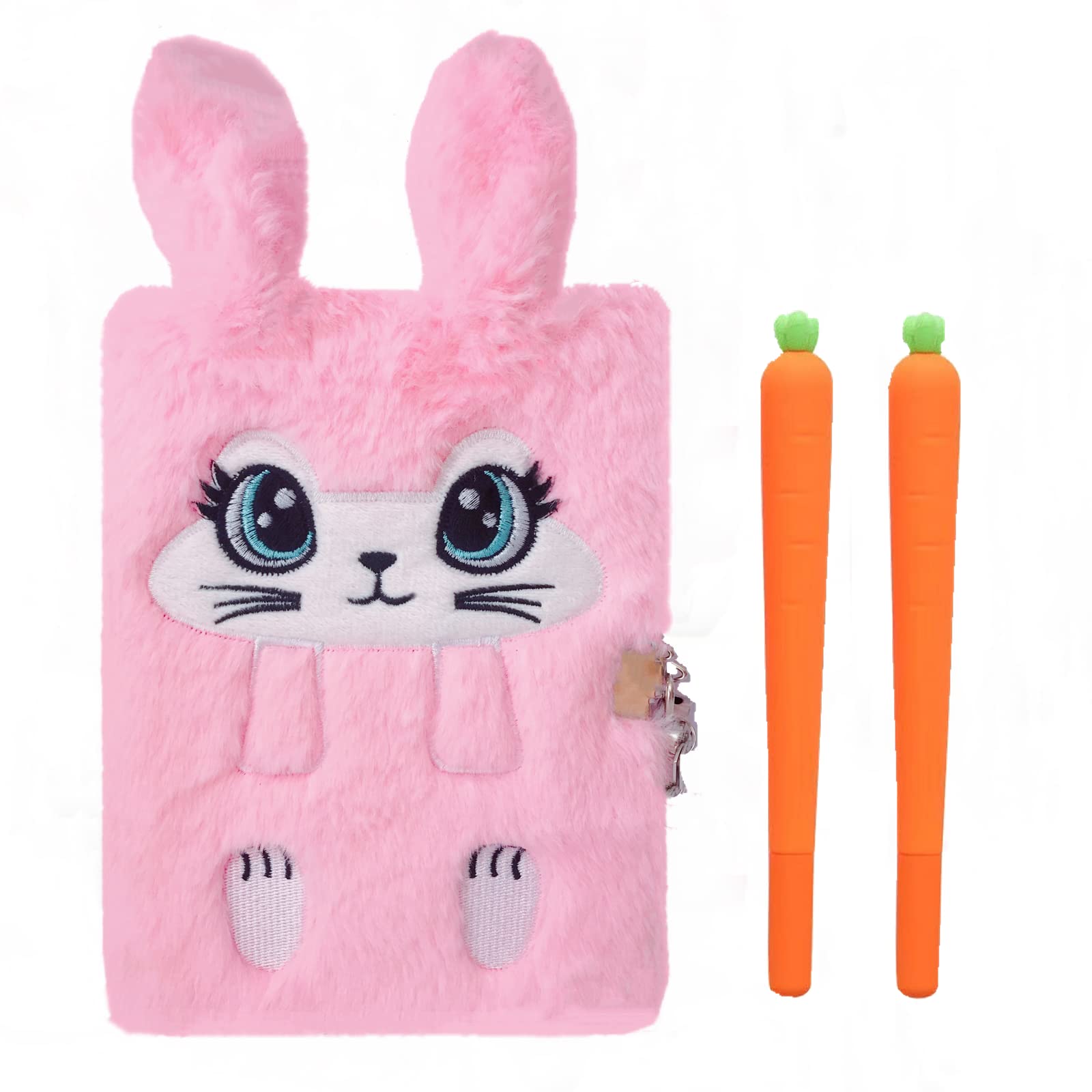 Lockable Bunny Diary for Girls - Cute Fluffy Rabbit Notebook with 2 Carrot Pens | Easter, Birthday & New Year Gift for Kids Age 8-12 | Perfect for Journaling, School & Secret Keeping
