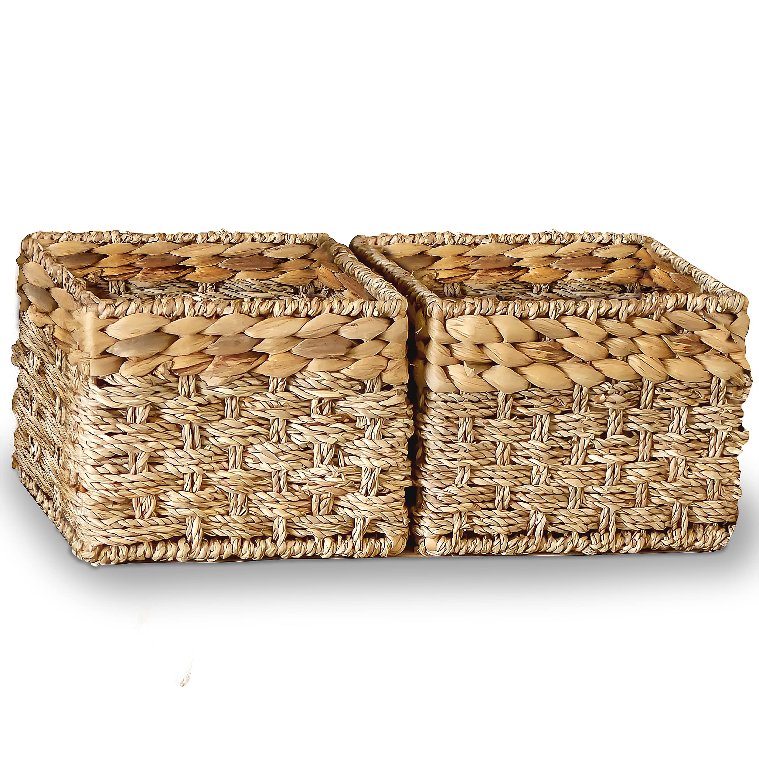 Small Wicker Storage Baskets - Natural Water Hyacinth & Seagrass Organizing Baskets for Bathroom, Bedroom, Living Room - Perfect for Towels, Blankets & Home Decor Organization