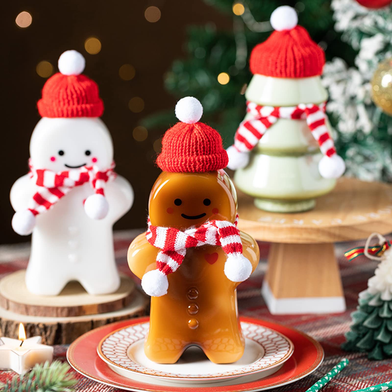 5pcs Cute Gingerbread Man Shaped Sealed Plastic Drinking Cups - Christmas Milk Bottles & Water Jugs for Kids, Holiday Party Decor & Baking Cookie Storage