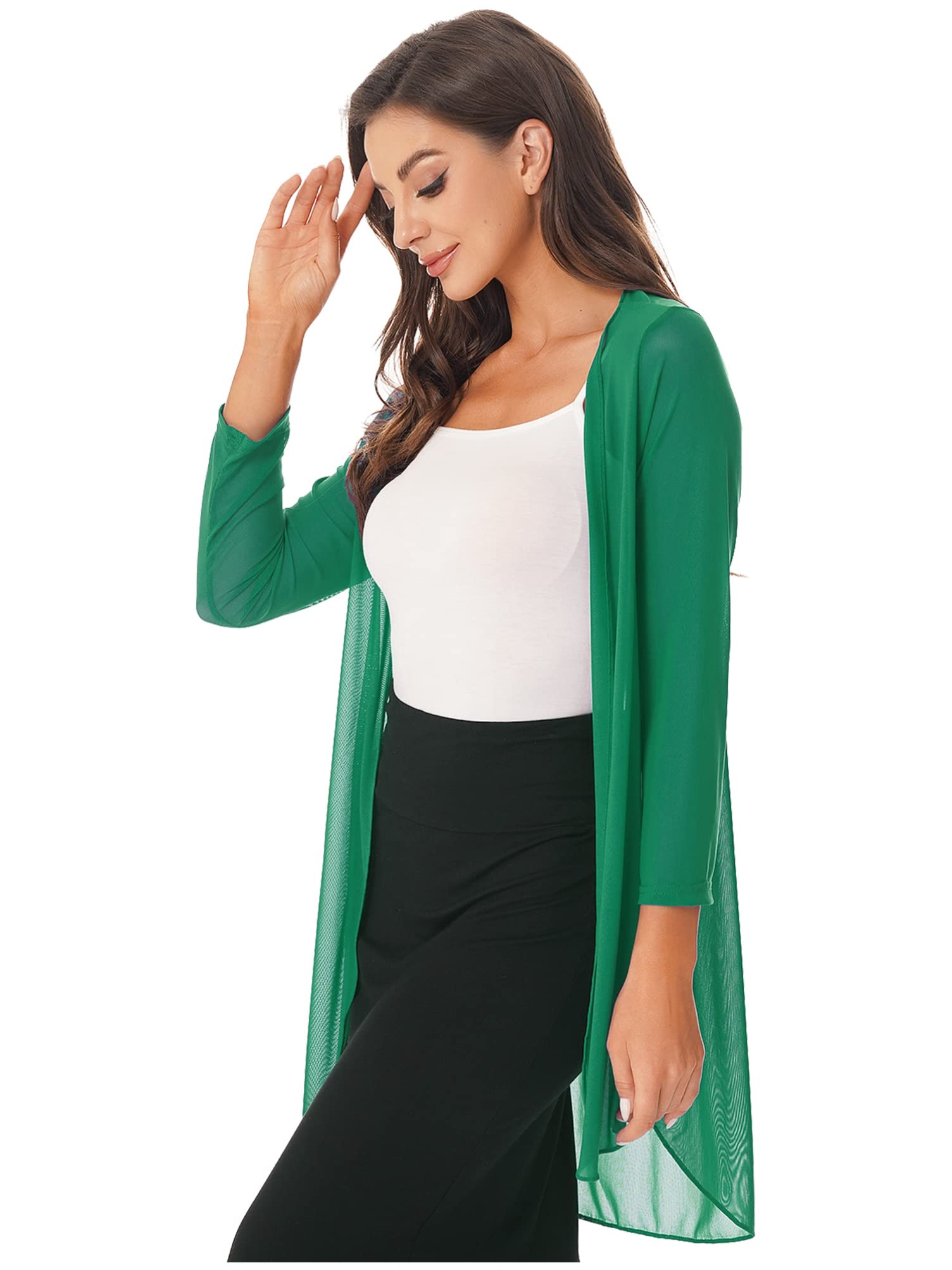 Plus Size Women's Lightweight Long Sleeve Open Front Cardigan - Solid Color Long Duster for Office, Casual Wear & Layering