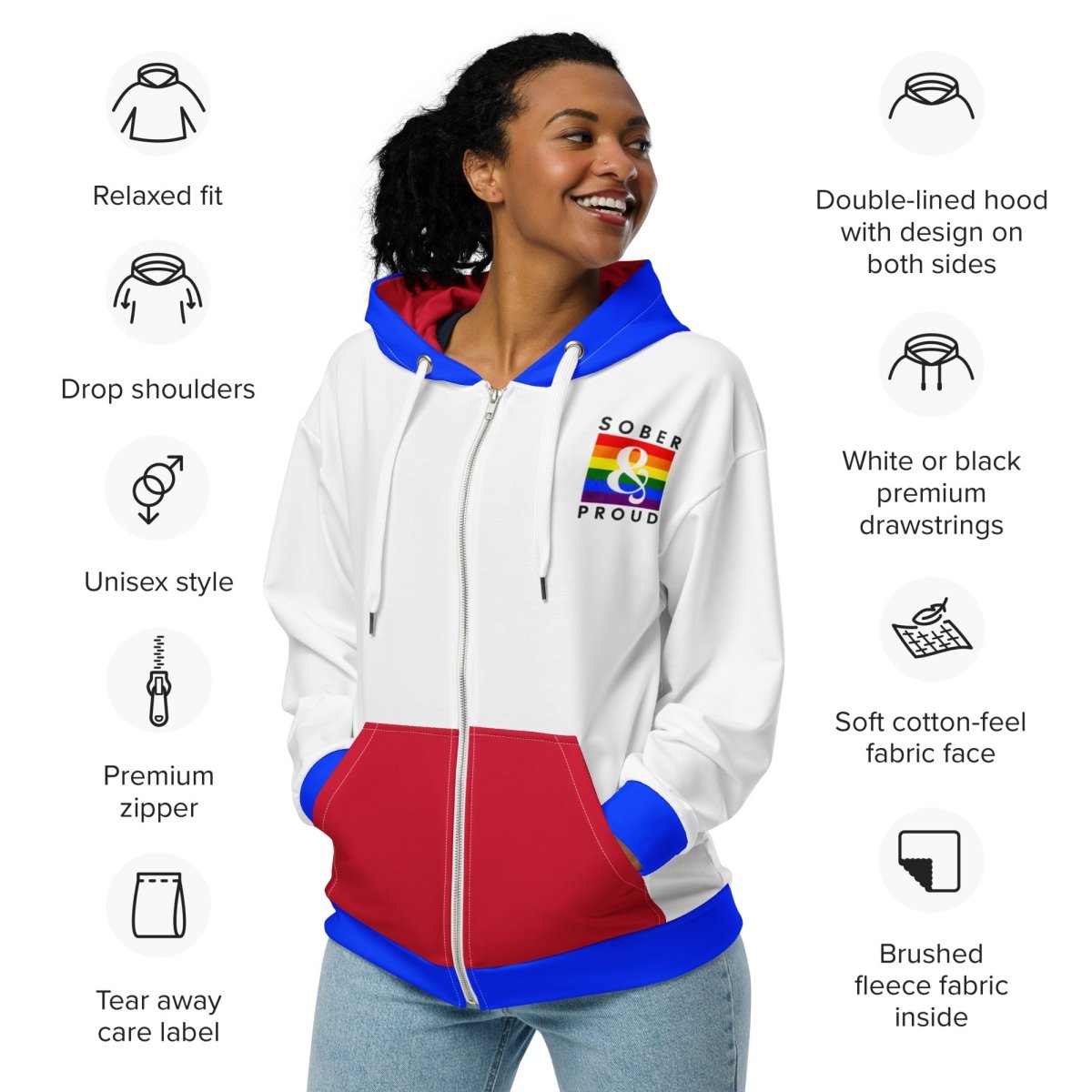 Sober & Proud Unisex Zip Hoodie - Comfortable Pullover Sweatshirt for Men & Women - Perfect for Recovery Support, Casual Wear & Outdoor Activities