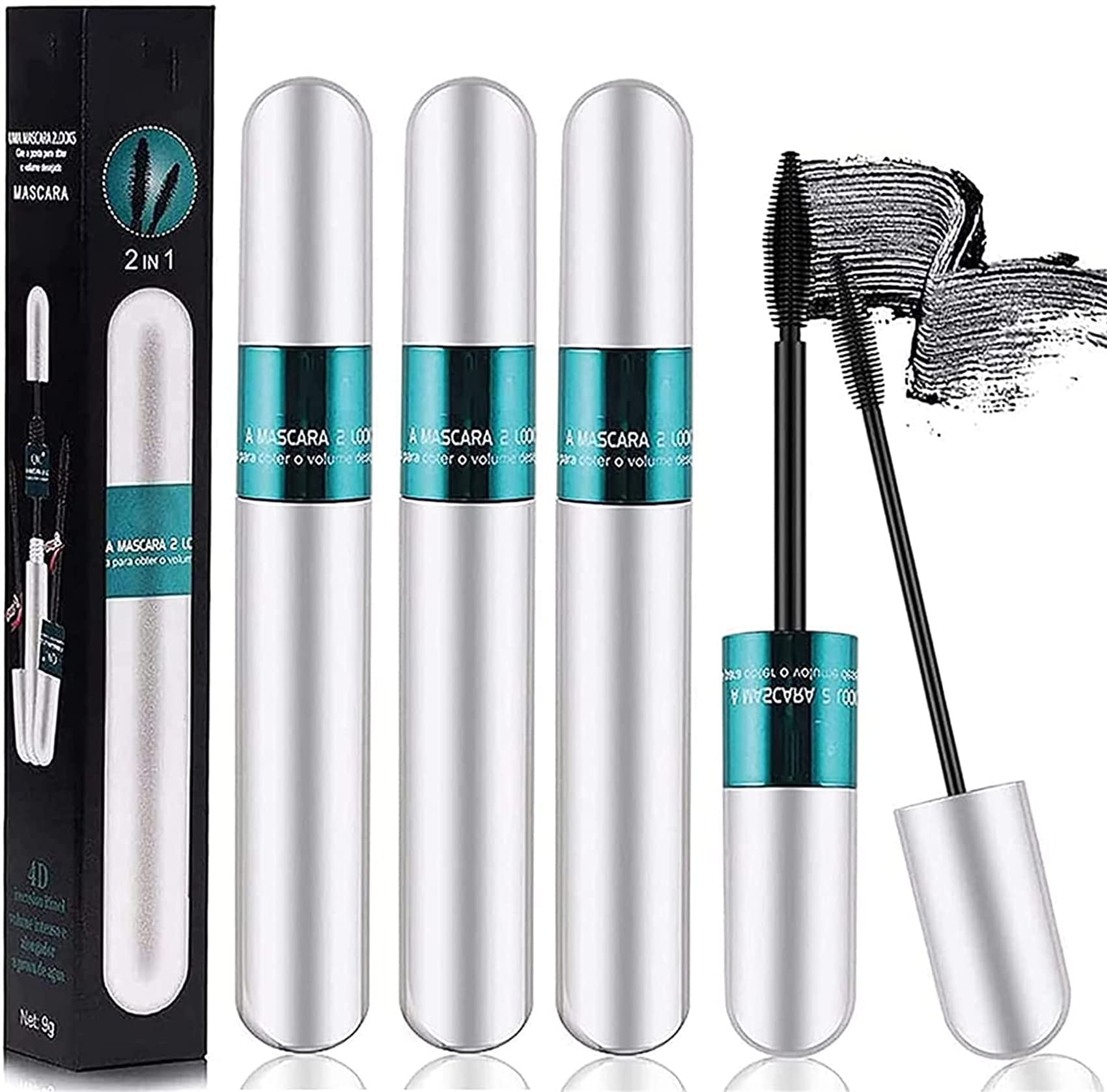 4D Silk Fiber Lash Mascara - 3 Pack | Natural Lengthening & Thickening Mascara | Smudge-Proof, Long-Lasting Formula for Full Lashes | Perfect for Daily Wear & Special Occasions
