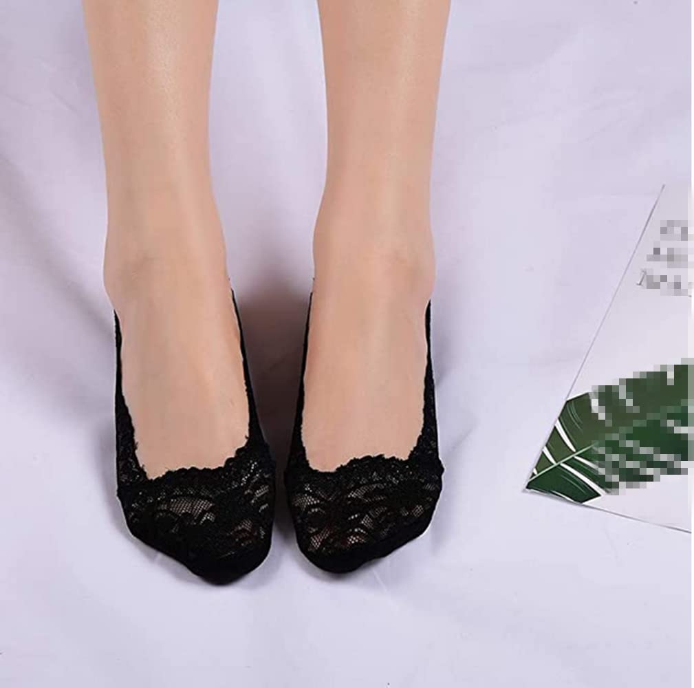 Cafurty 2 Pairs Women's No Show Liner Socks - Low Cut Invisible Lace Socks with Non-Slip Grip for Casual Wear (Black, US Shoe Size 5-7.5) | Perfect for Sneakers, Loafers & Flats