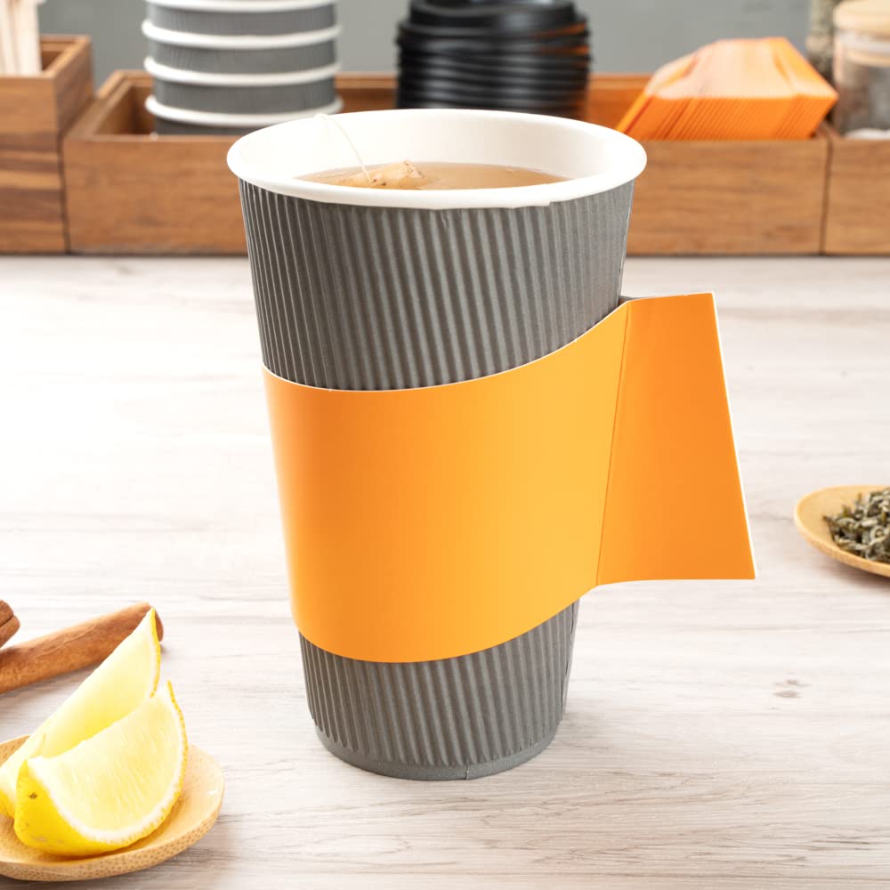 Restpresso 1000-Pack Disposable Hot Coffee Sleeves with Handle - Fits 12oz, 16oz & 20oz Cups | Orange Paper Cup Jackets for Restaurants, Cafes & Takeout (Cups Sold Separately) - Perfect for Coffee Shops, Office Breakrooms & Catering Events