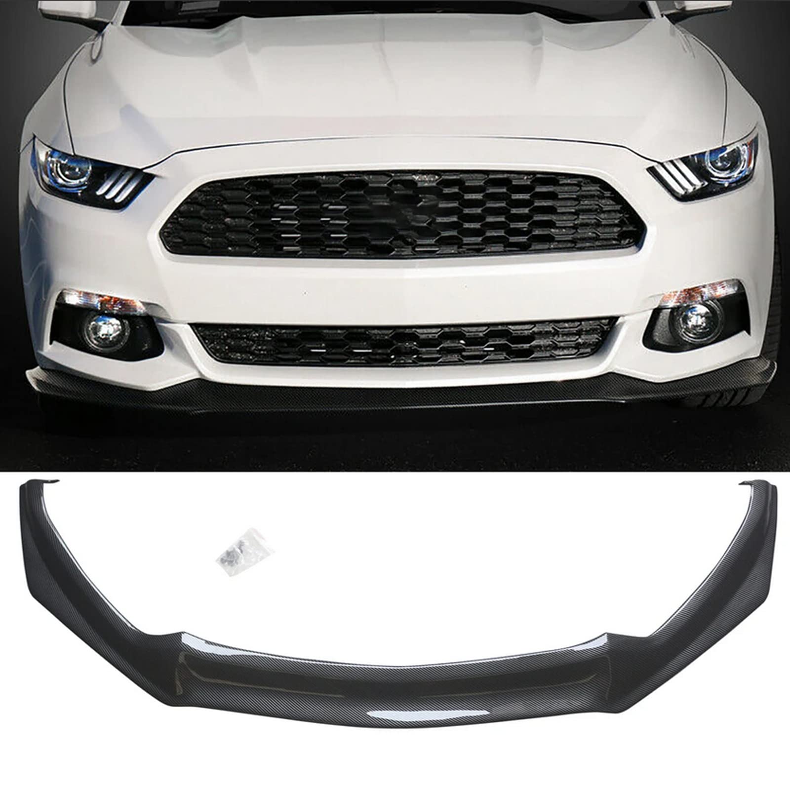 NINTE Carbon Fiber Coating Front Bumper Lip Chin Spoiler Splitter for 2015-2017 Ford Mustang RT | Aggressive Styling & Enhanced Aerodynamics for Street Racing & Car Shows