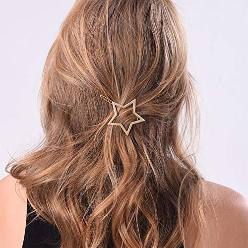 FIMBUL Gold Minimalist Hair Clips - Dainty Feather Hollow Geometric Barrettes for Women & Girls (6Pcs) - Perfect for Thick Hair Styling, Weddings & Everyday Elegance
