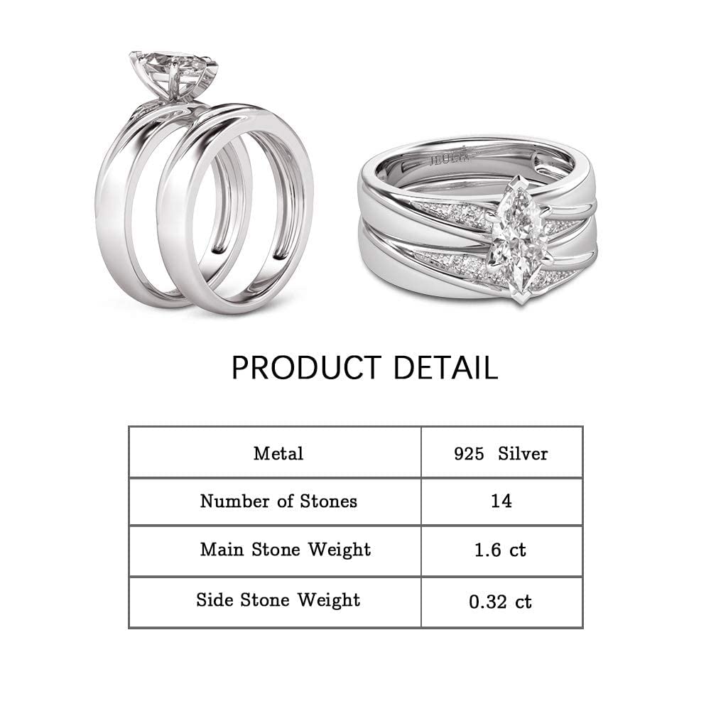Jeulia 925 Sterling Silver Wedding & Engagement Rings for Women - 1.6ct Main Stone + 0.32ct Side Stones, Bridal Set for Anniversary, Promise, Proposal (Perfect for Romantic Occasions & Special Moments)