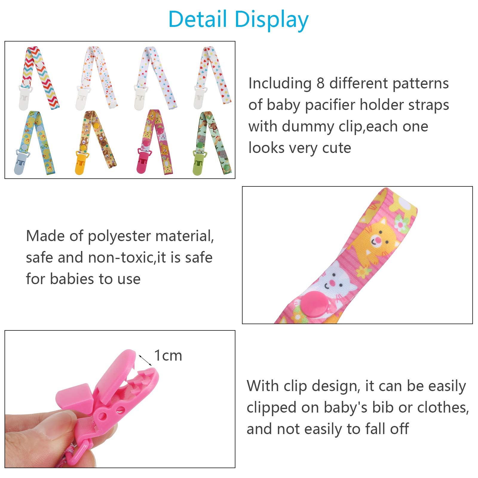 8-Piece Pacifier Clips Set with Adjustable Stroller Straps - Universal Baby Dummy & Teething Toy Holder - Perfect Baby Shower Gift for Newborns & Toddlers (Ideal for Strollers, Car Seats & Diaper Bags)