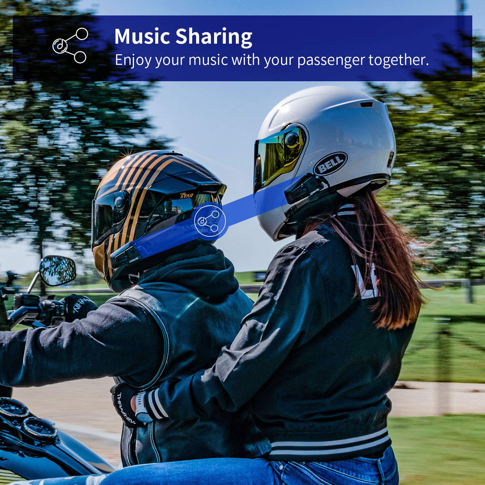 LEXIN G16 Motorcycle Bluetooth Headset with Headlamp & SOS Mode - 16 Rider 2000m Helmet Communication System, Music Sharing & Universal Pairing for Snowmobile/ATV (2 Pack) - Perfect for Group Rides, Off-Road Adventures & Emergency Situations