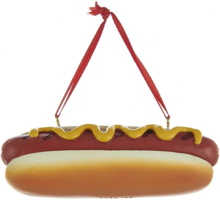 4 Pack Resin Hot Dog Christmas Ornaments - Fun Holiday Decor for Tree, Gifts, and Party Favors