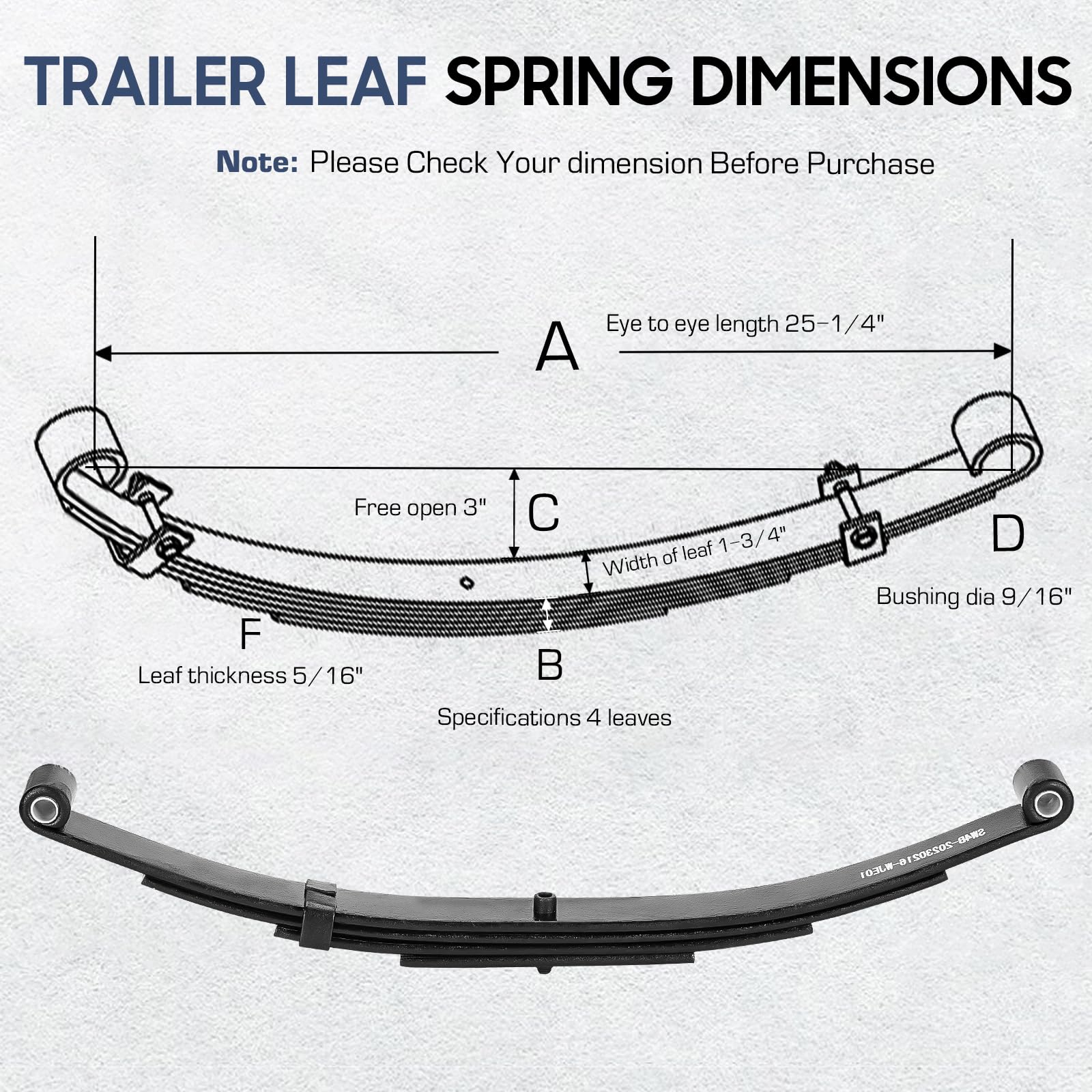 SEHNSUCHT 4 Leaf Trailer Leaf Spring – 1750lb Capacity, Double Eye Design for 3500lb Axle – 25-1/4