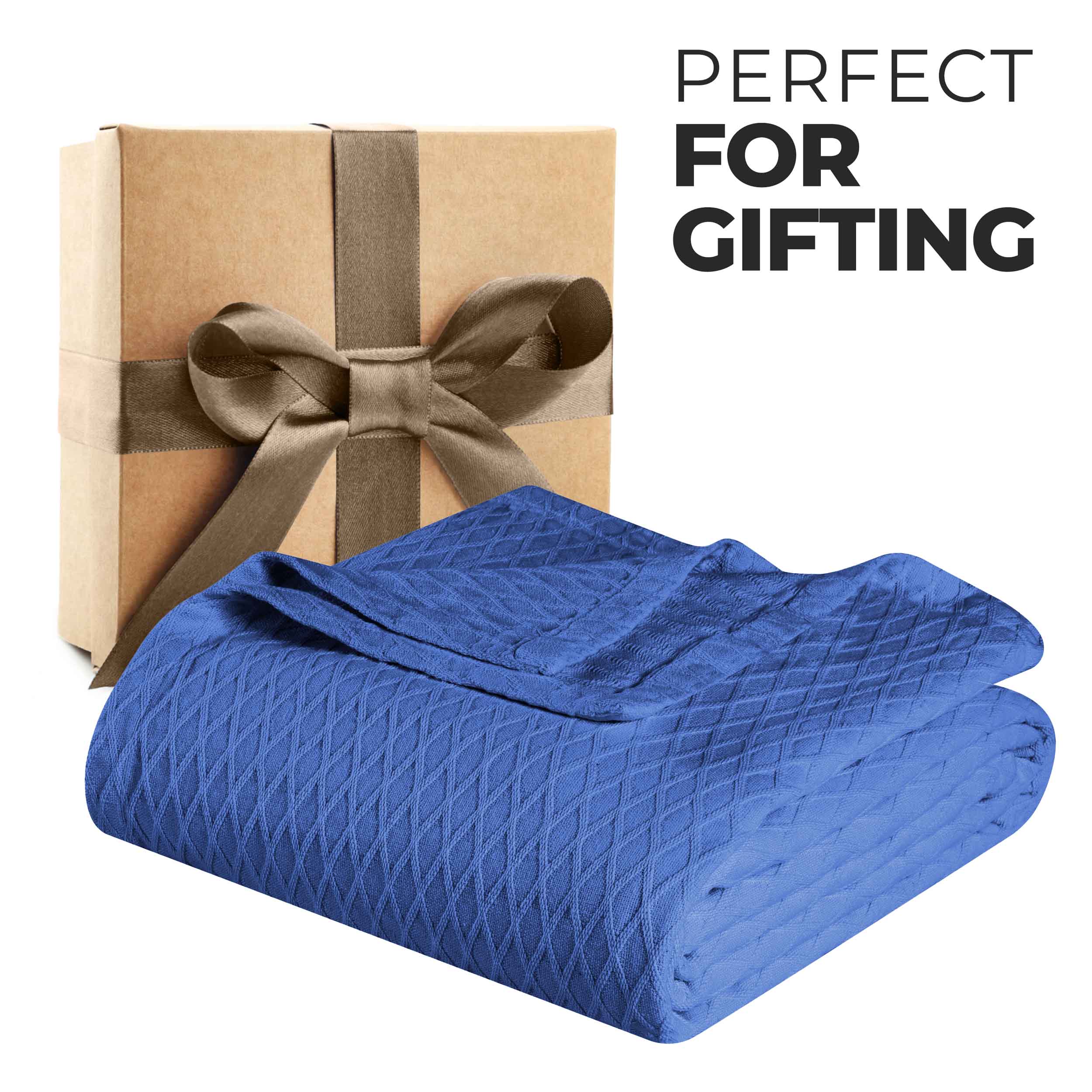 Premium Cotton All-Season Diamond Pattern Bed Blanket & Sofa Throw - Soft Cozy Blanket for Bedroom, Living Room, Travel and Gift Giving