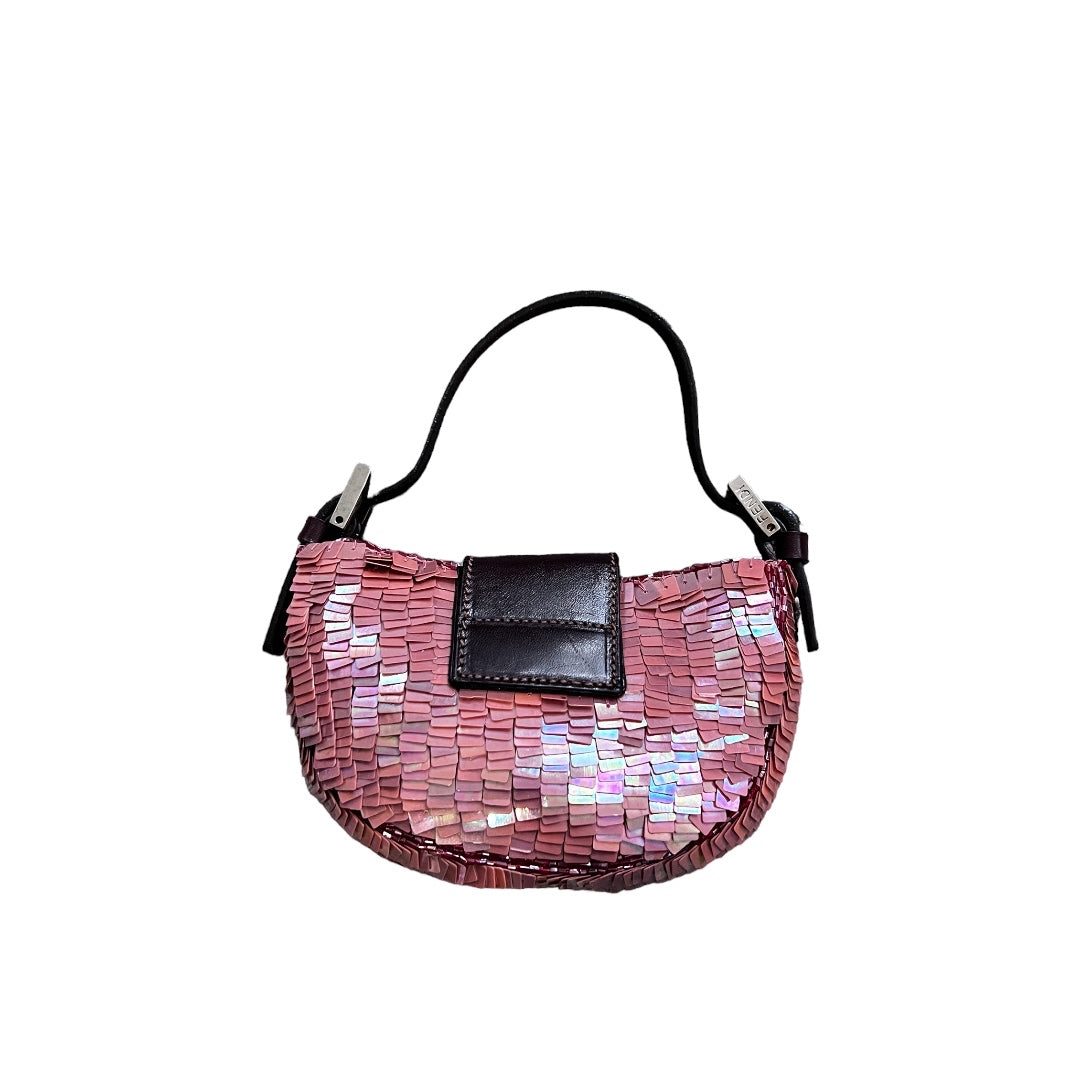 Fendi Pink Sequin Croissant Bag - Luxury Designer Shoulder Bag for Women | Perfect for Parties, Weddings & Evening Events