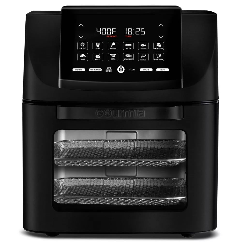 Gourmia 14-Quart Digital Air Fryer Oven - Multi-Function Kitchen Appliance with Rotisserie, Dehydrator & Deep Fryer Features | Guided Cooking & 12 Presets | Perfect for Healthy Frying, Baking, Roasting & Meal Prep