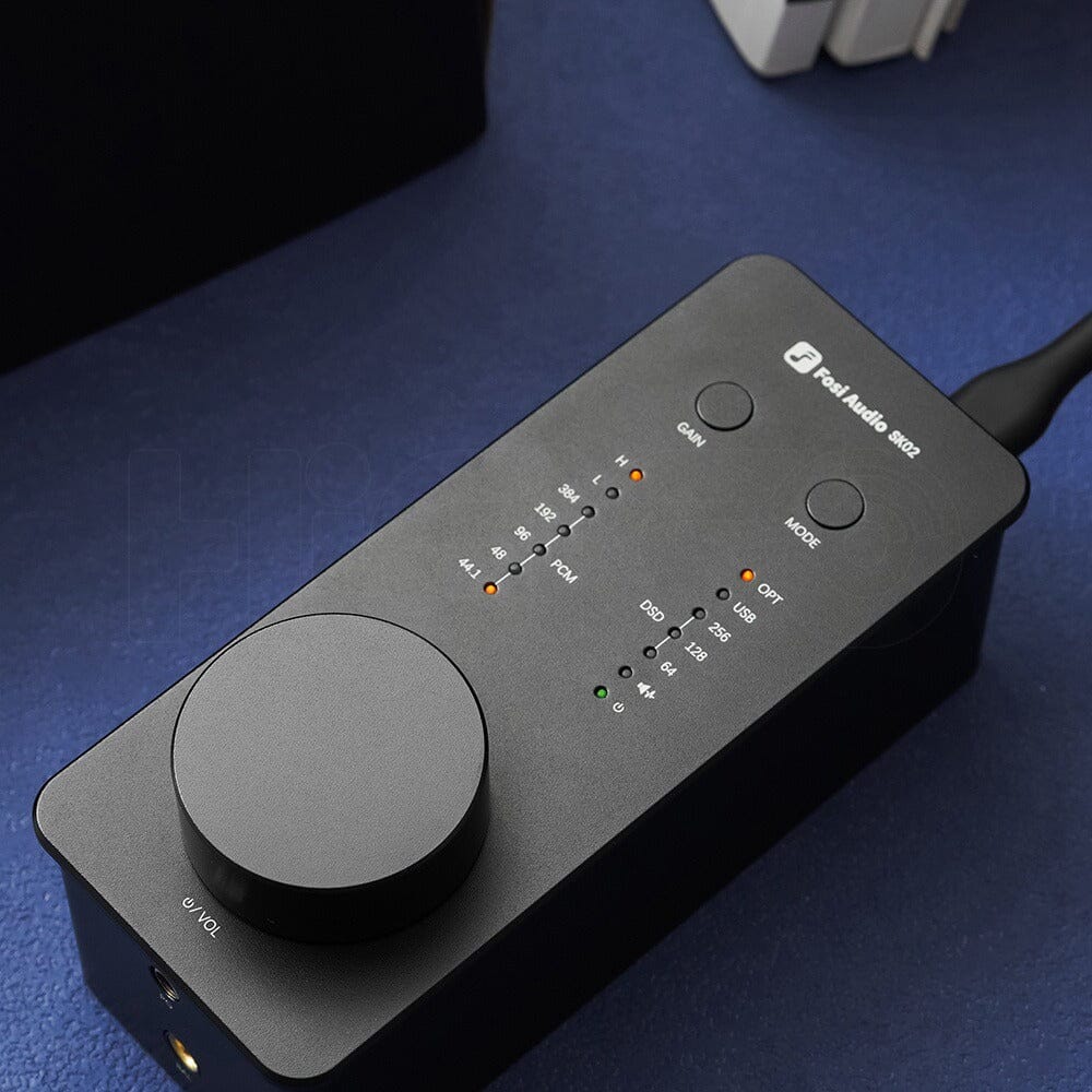Fosi Audio SK02 ES9038Q2M Compact Desktop DAC & Headphone Amp - High-Resolution Audio for Home Office, Gaming & Music Studio