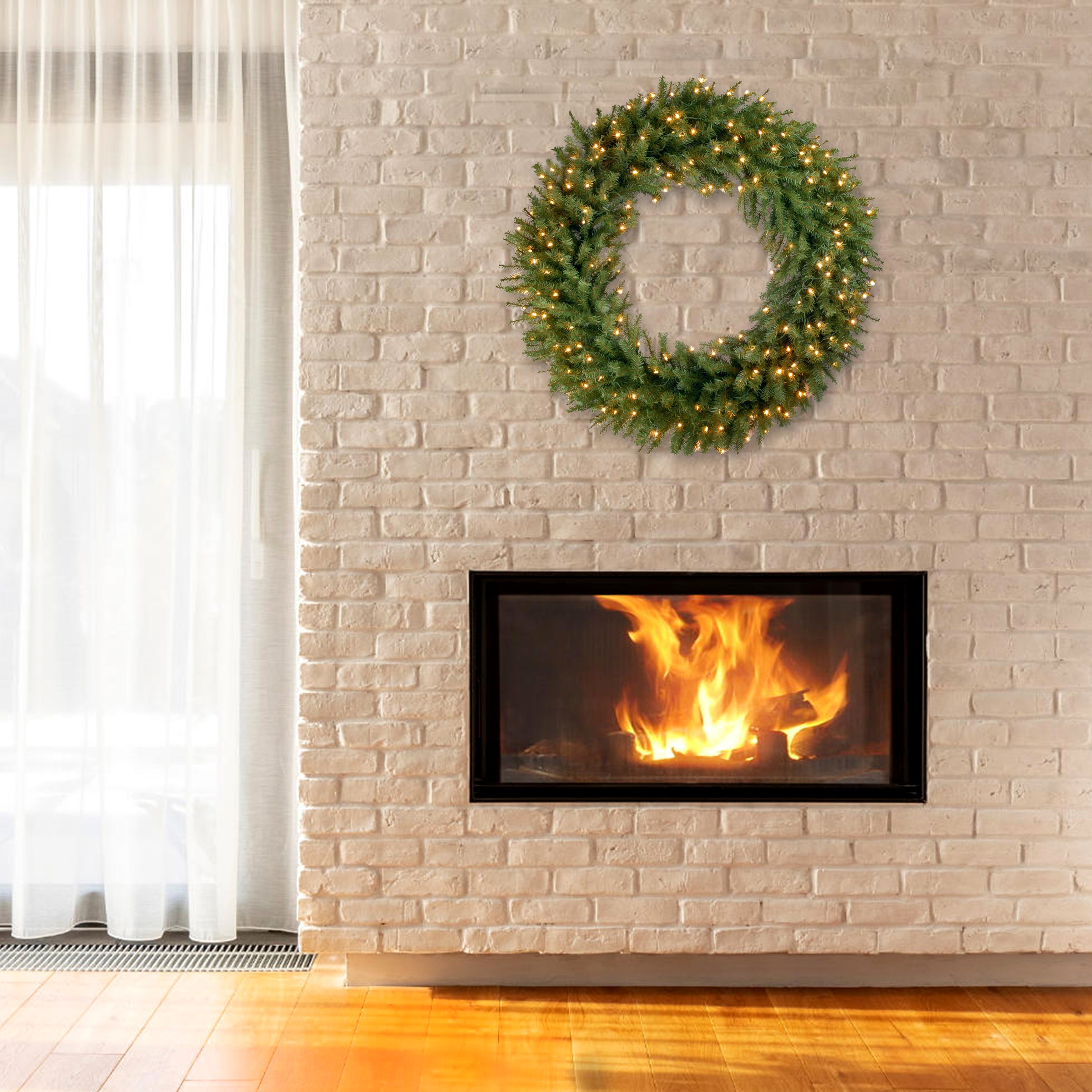 36 Inch Pre-Lit Memory Shape Norwood Fir Christmas Wreath with White LED Lights - Perfect for Holiday Door Decor, Fireplace Mantel & Seasonal Home Decoration