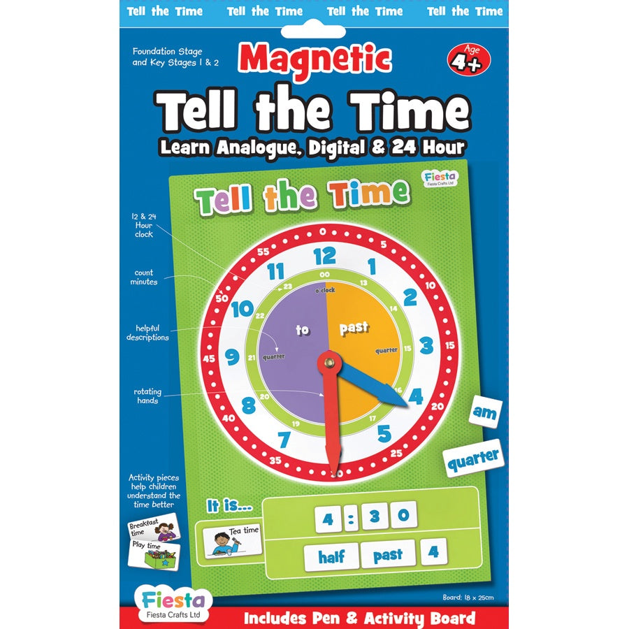 Fiesta Crafts Magnetic Tell The Time Clock - Educational Toy for Kids Learning to Tell Time - Perfect for Classroom, Homeschool & Playroom Activities