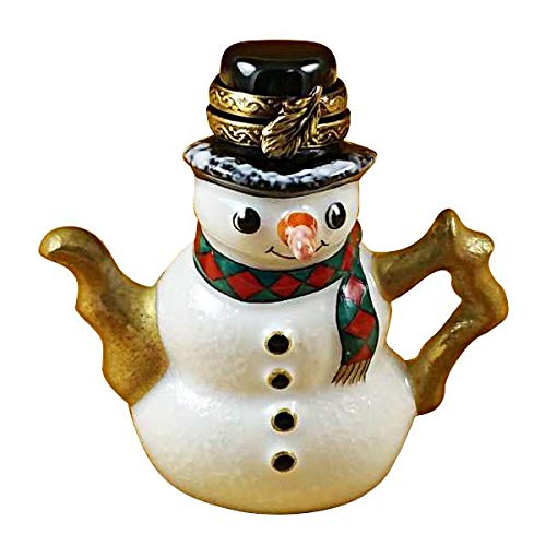 Authentic Limoges Porcelain Snowman Teapot Figurine from France - Perfect for Christmas Decor, Tea Parties & Collectible Gifts