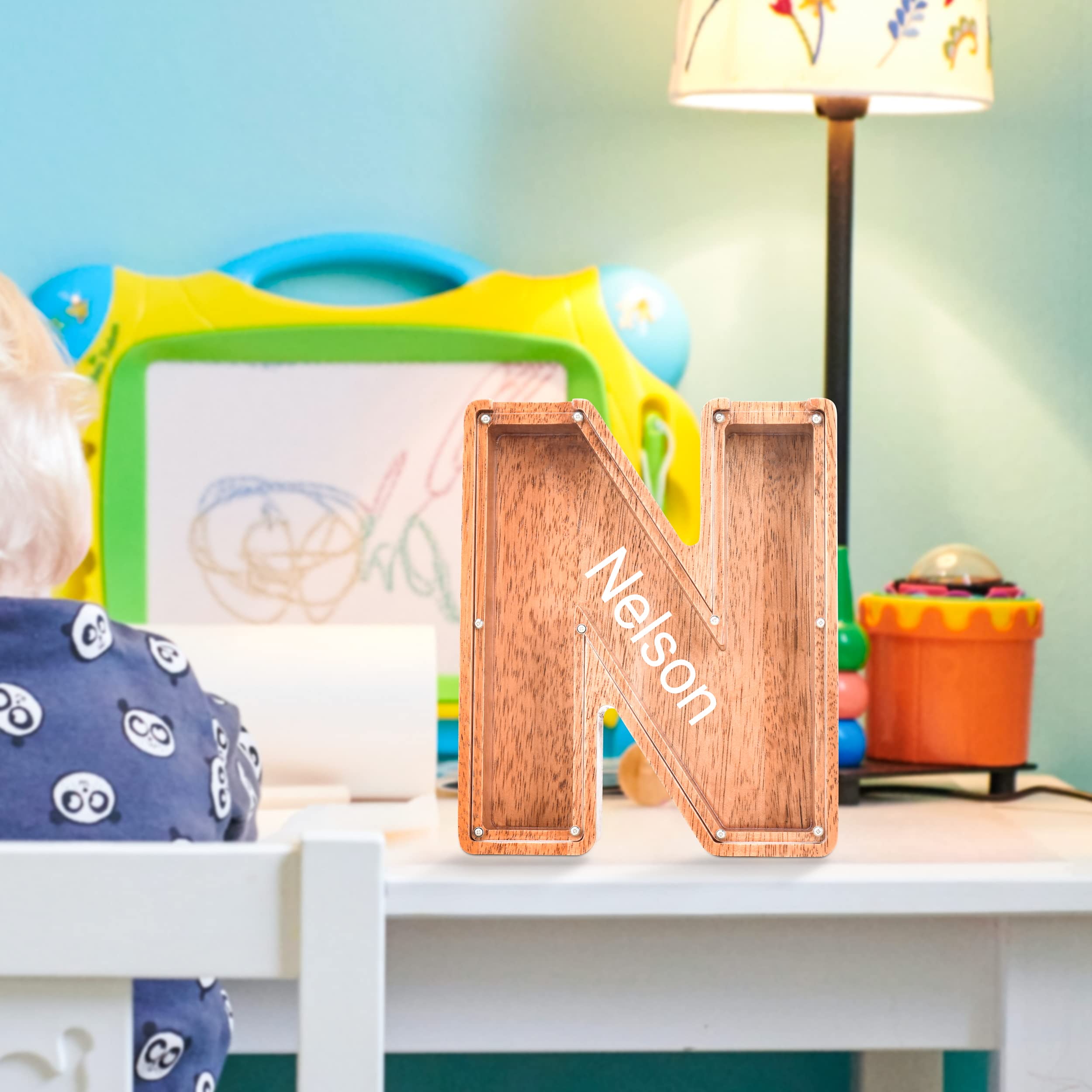 Personalized Wooden Piggy Bank with Letters - Custom Alphabet Coin Bank for Kids & Girls - Large Money Saving Box for Coins & Cash - Perfect for Birthday Gifts, Savings Education & Room Decor