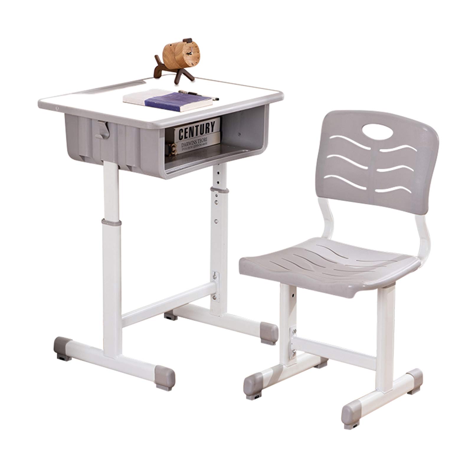 JASOYA GT7-KJ Adjustable Study Desk and Chair Set for Kids, White - Perfect for Home Schooling, Online Learning & Small Spaces
