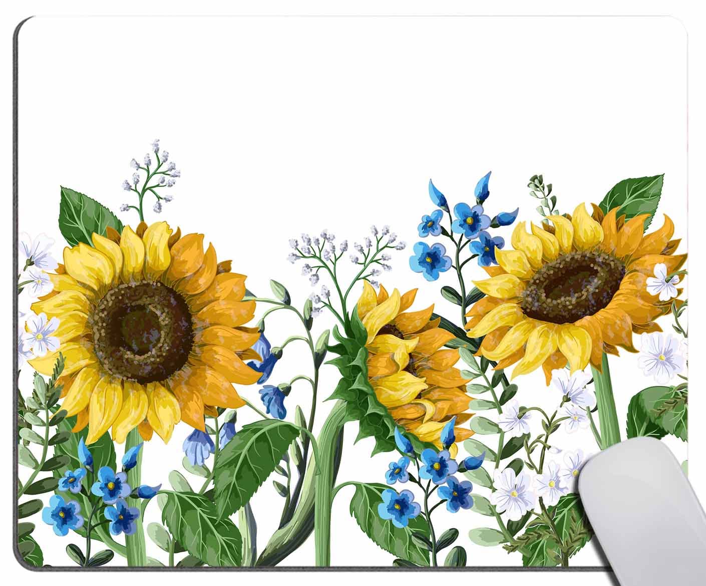 Sunflower Mouse Pad - Non-Slip Rubber Desk Mat with Floral Design for Office & Home, 7.9