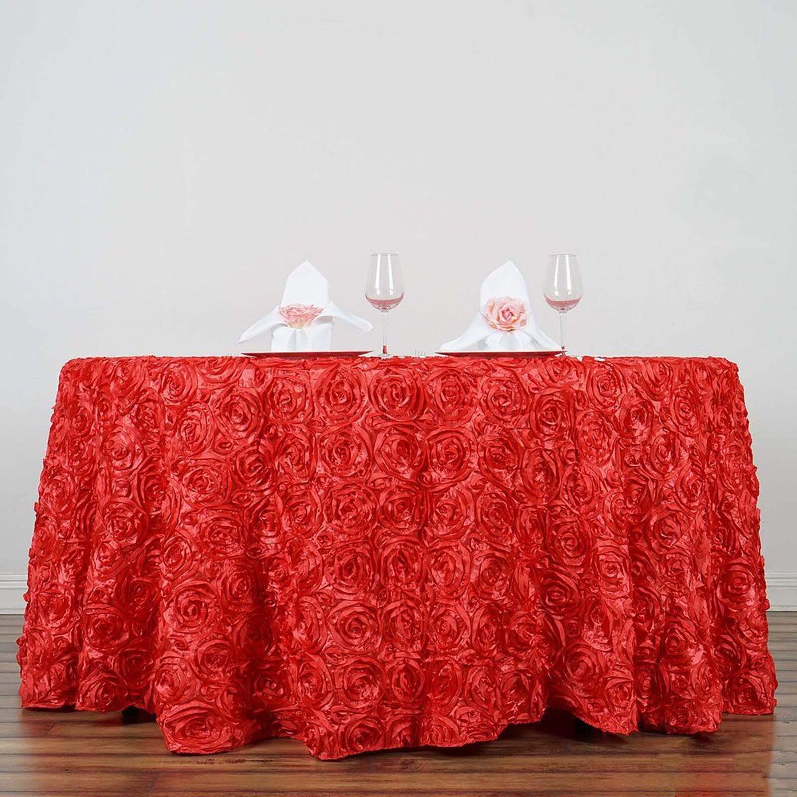 132-Piece Round Satin Ribbon Roses Tablecloth Set - Elegant Wedding, Party, and Banquet Decor for Dining Table, Buffet, and Special Events