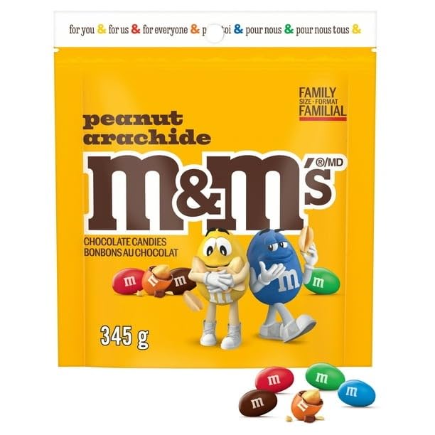 M&M's Peanut Milk Chocolate Candies - Family Size Bag (345g/12.2oz) - Pack of 2 with Free Ice Pack - Perfect for Parties, Halloween Treats & Office Snacks - Shipped from Canada