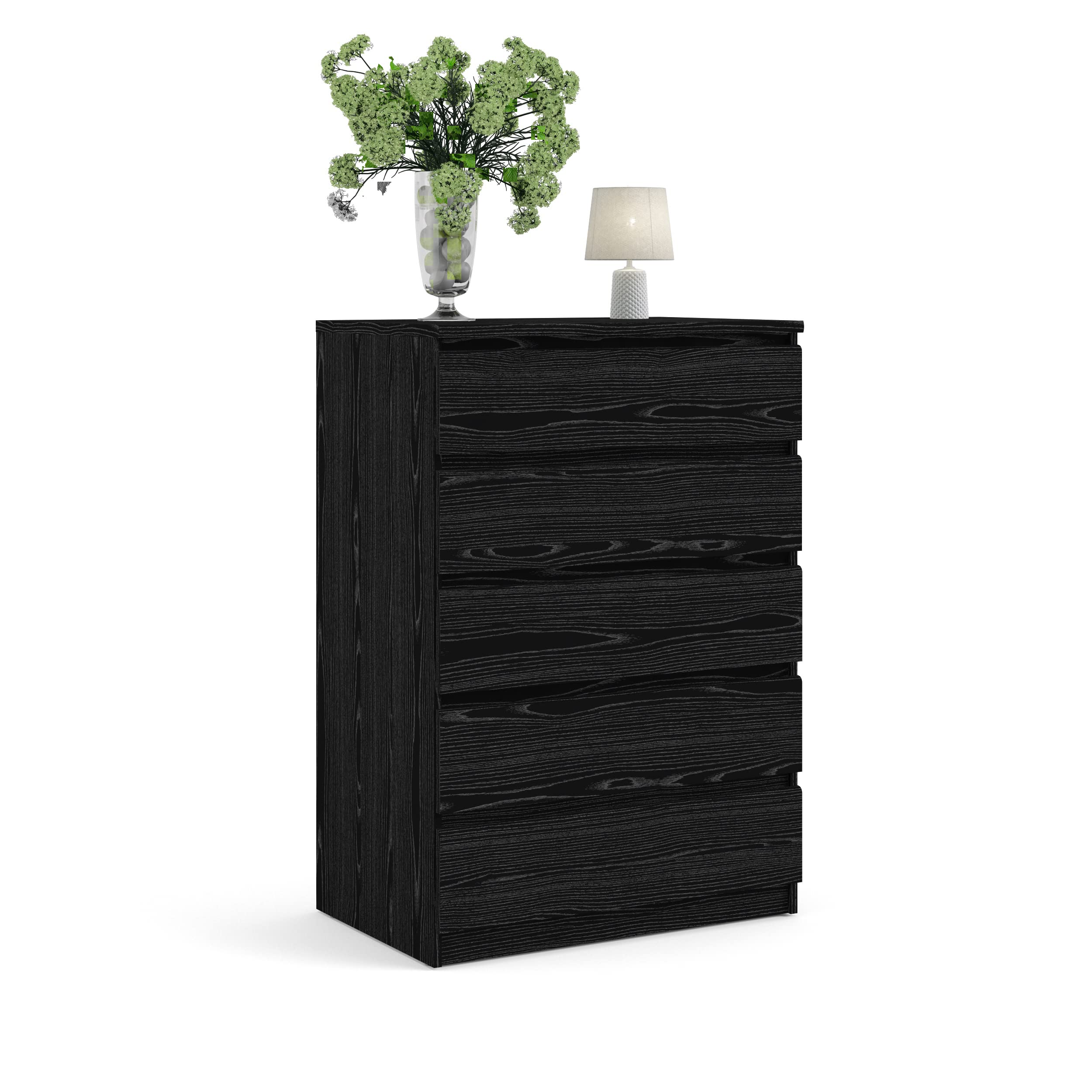 Tvilum Scottsdale 5-Drawer Chest Dresser - Black Wood Grain Finish - Modern Bedroom Storage Furniture for Home Organization