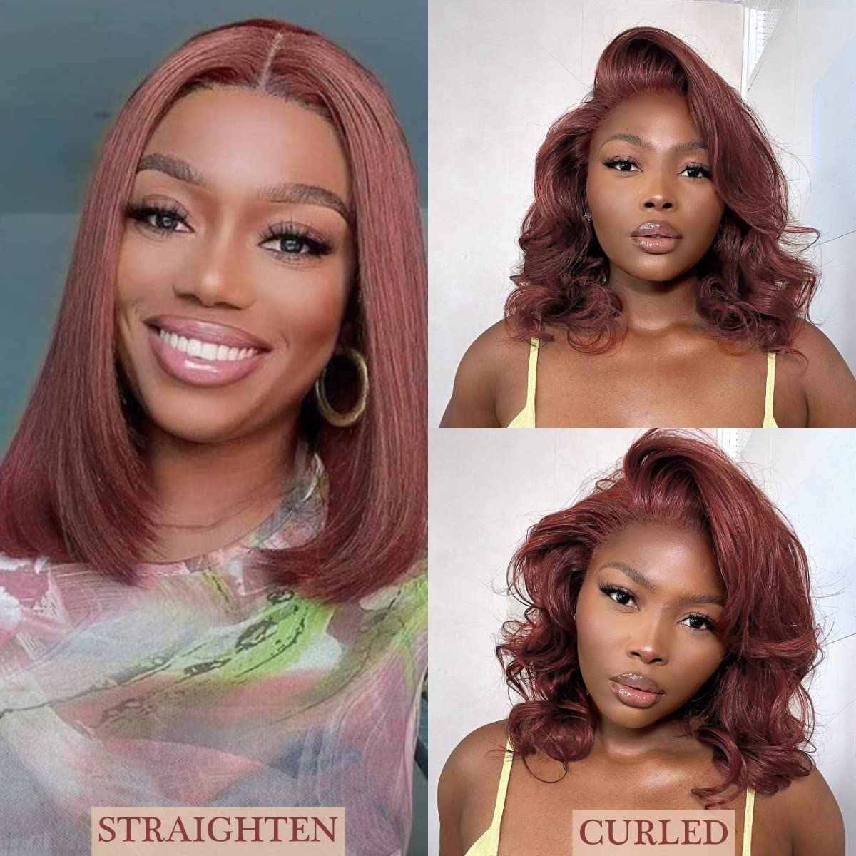 Brazilian Human Hair Bob Wig 14 Inch - Reddish Brown Auburn Lace Front Wig with 5x5 Glueless Closure, Pre-Plucked Body Wave for Black Women | Perfect for Daily Wear, Parties & Protective Styling