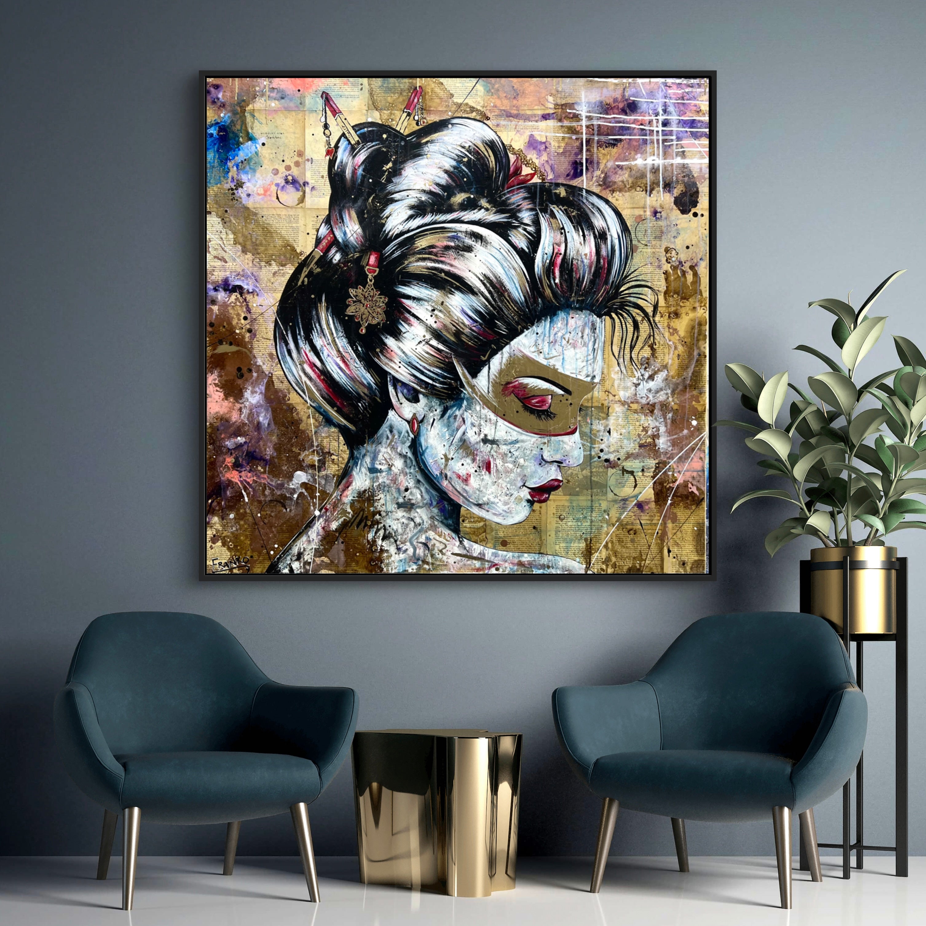 Heiwa 120cm x 120cm Geisha Abstract Realism Canvas Art - Japanese Wall Decor for Living Room, Bedroom & Office - Perfect Gift for Book Lovers & Art Collectors